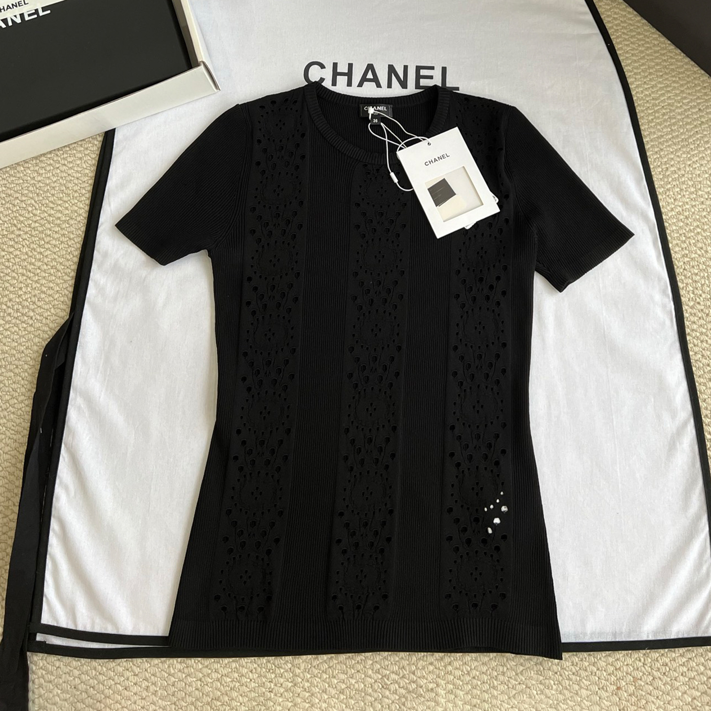 NIGO Chanel Women's Summer Floral Lace-Up Round Neck Solid Color Short Sleeve Knit T-Shirt #nigo81524