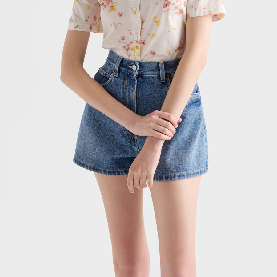 NIGO Prada Women's Summer High-Waisted Solid-Color Cotton Logo Denim Shorts #nigo81526