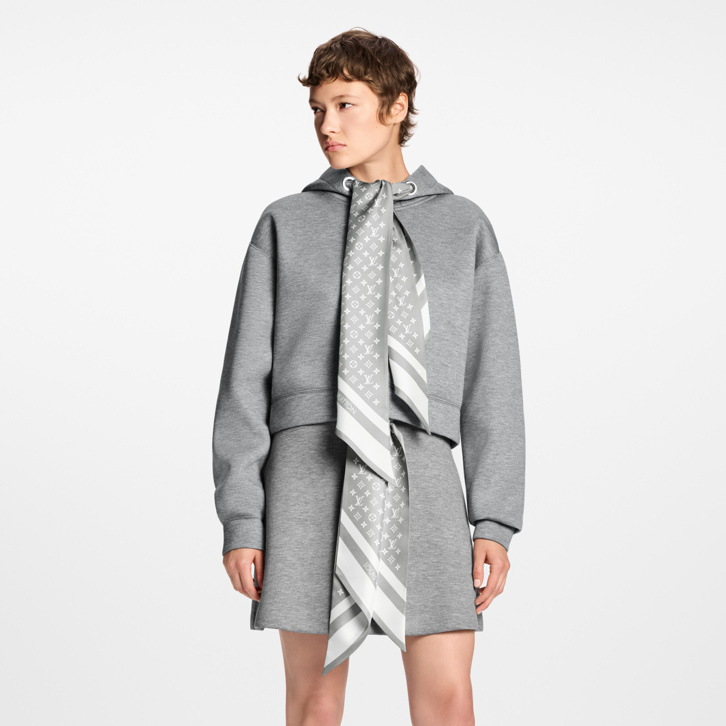 NIGO Louis Vuitton MONOGRAM Women's Spring/fall Casual Fashion Solid-color Hooded Sweatshirt Paired With Letter Bow Satin Mini Skirt Suit Set #nigo78465