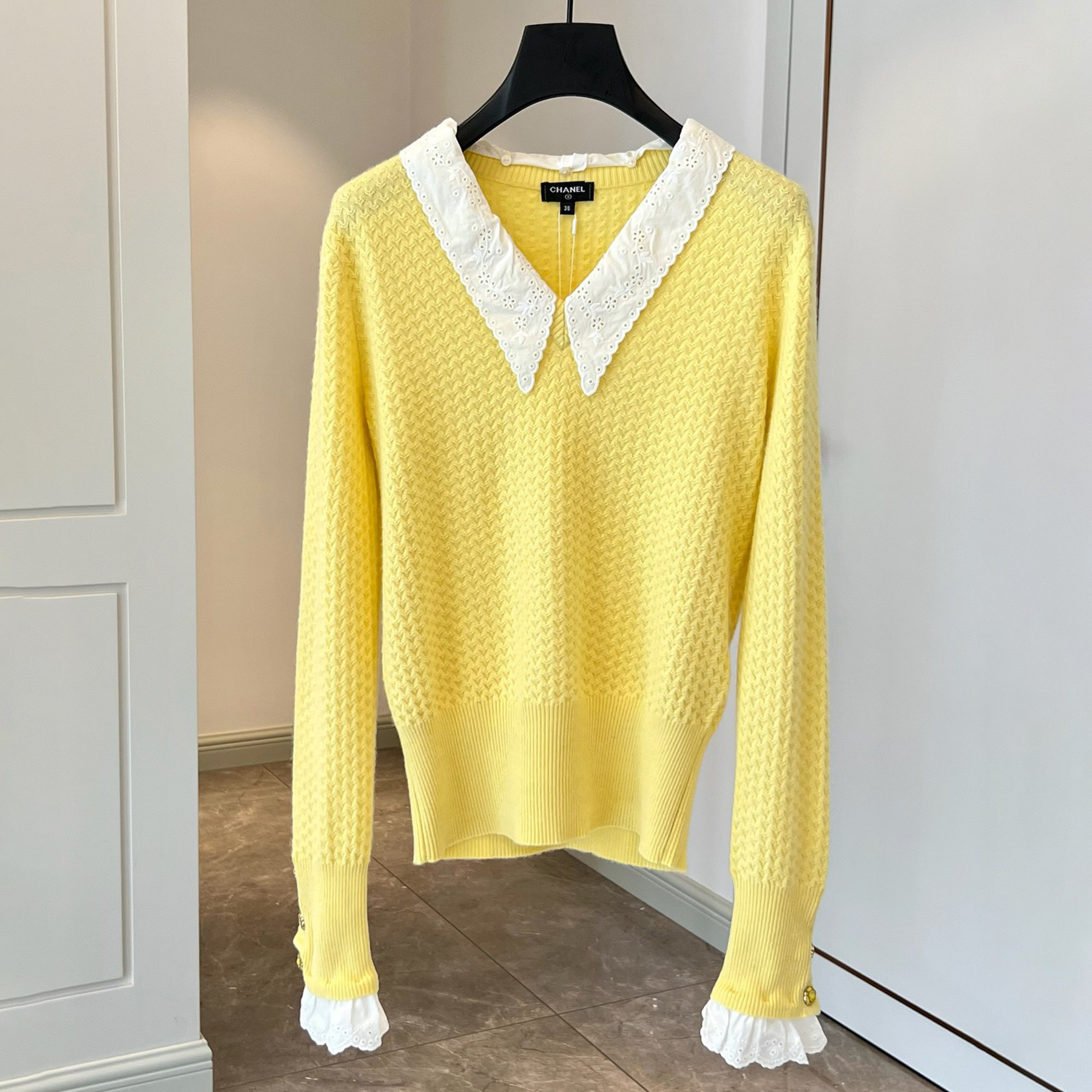 NIGO Chanel  Women's Fall And Winter Fashion Jacquard Knit Lace Yellow Sweater Elegant Lapel Long Sleeve Slim Sweater Ngvp #nigo2425