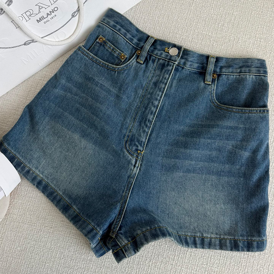 NIGO Prada Women's Summer High-Waisted Solid-Color Cotton Logo Denim Shorts #nigo81526