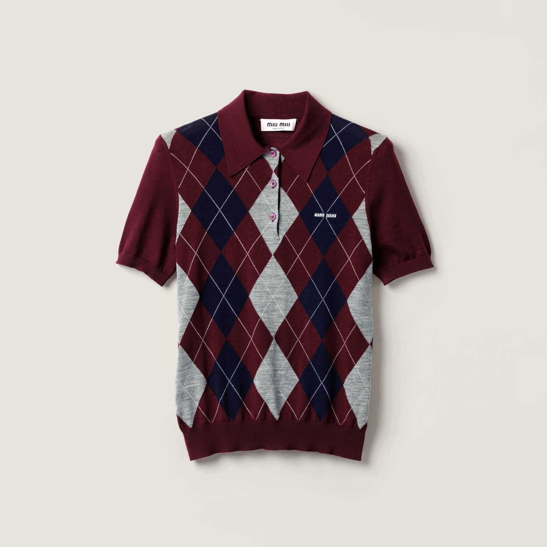 NIGO MiuMiu Women's Summer Fashion Casual Collared Diamond Pattern Wool Polo Shirt Short Sleeve T-shirt #nigo78464