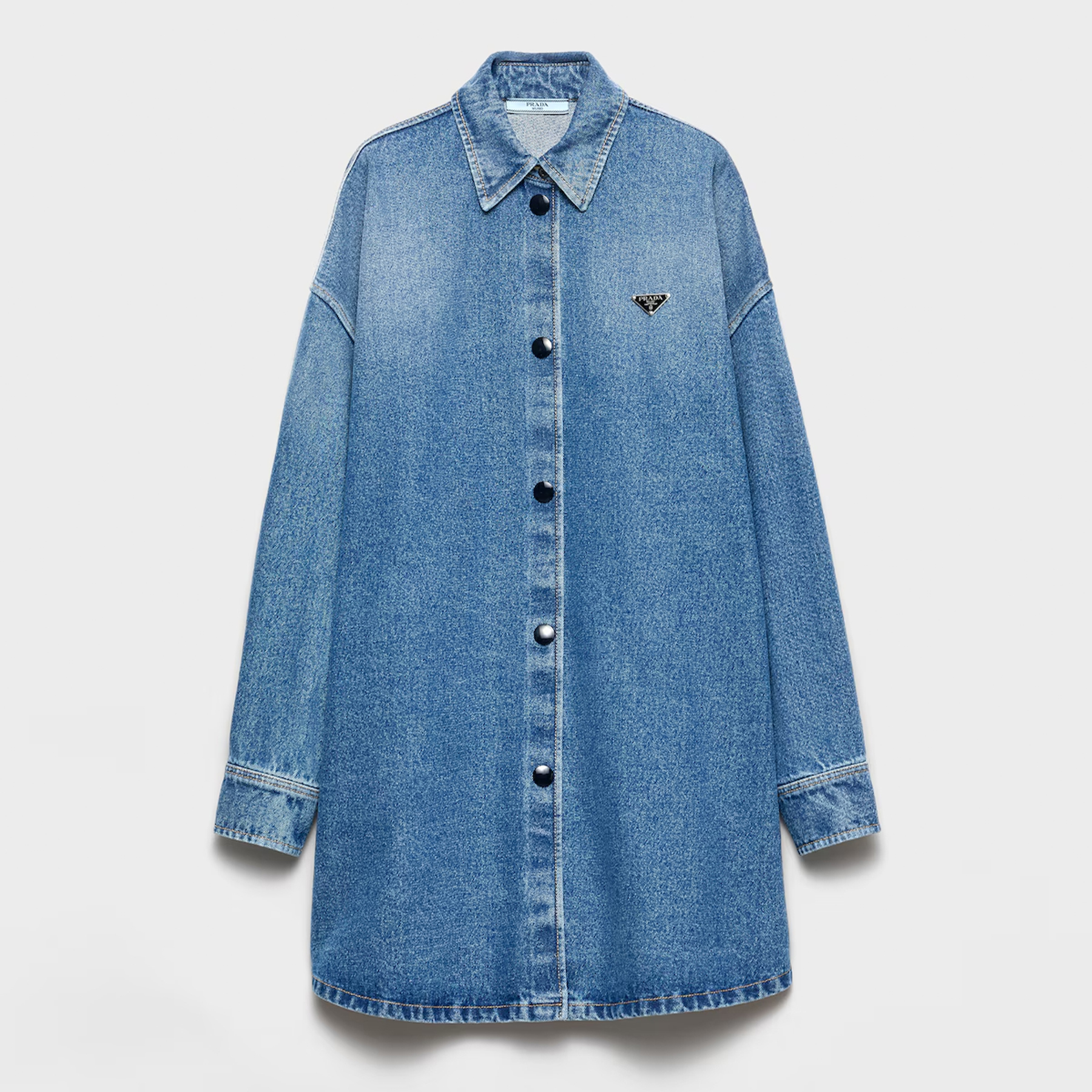 NIGO Prada Denim Shirt Women's Fall And Winter Do Old Loose Oversize Fashion Easy Casual Style Triangle Metal Emblem Logo Shirt Jacket #nigo81441