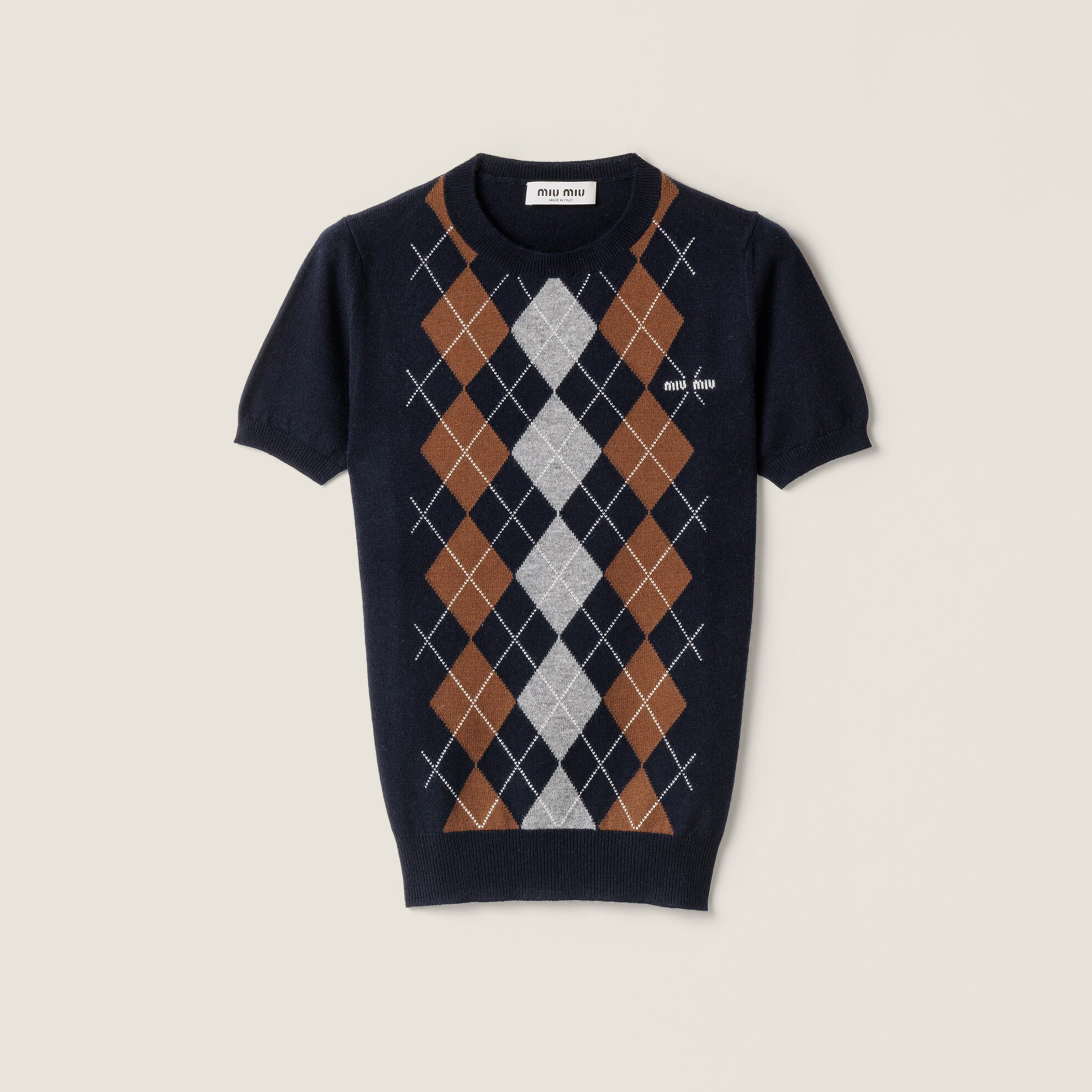 NIGO MiuMiu Women's Summer Fashion Casual Crew Neck Diamond Pattern Slim-Fit Short Sleeve Cashmere T-Shirt #nigo78466