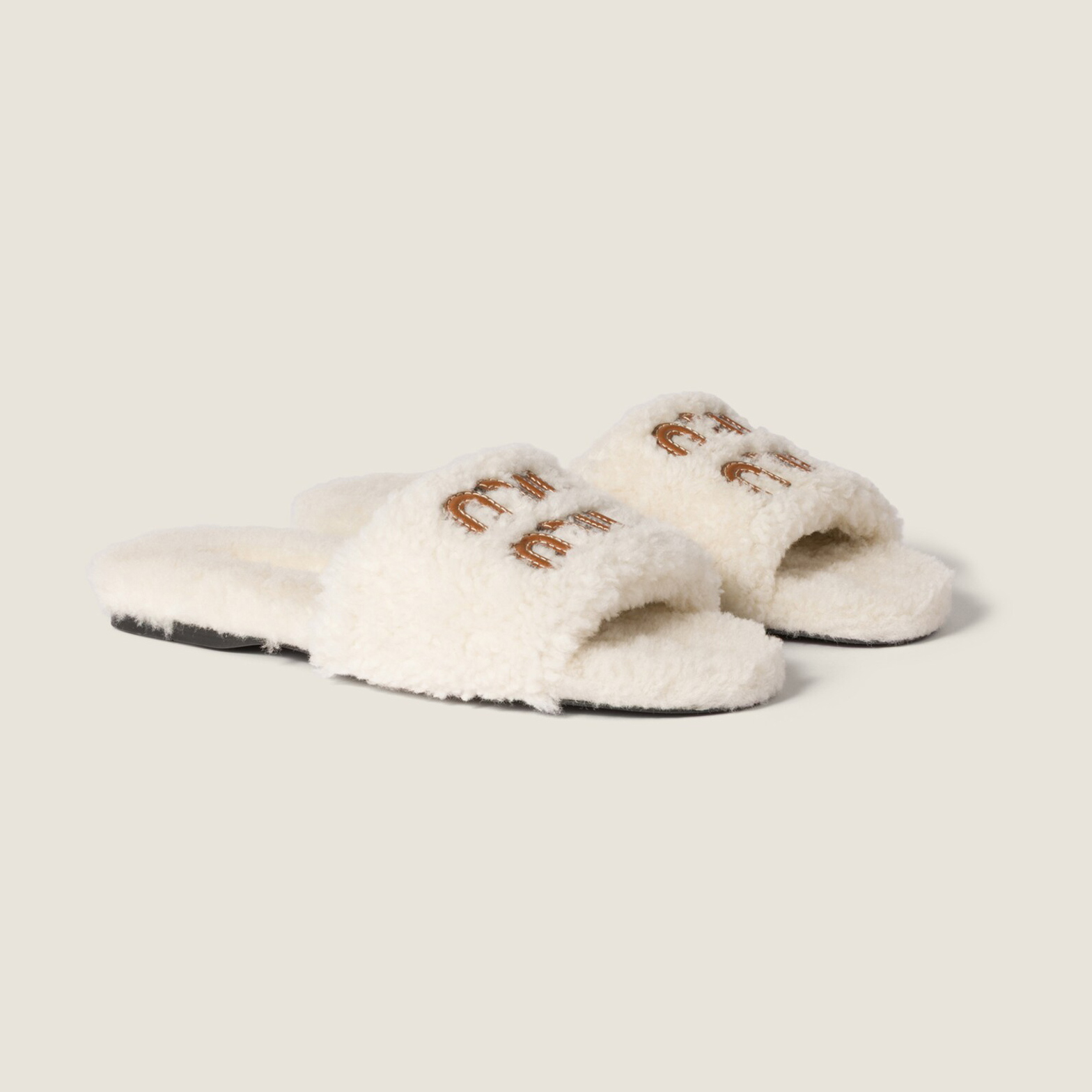 NIGO MiuMiu Women's Fall/winter Fashion Casual Round Toe Open Toe Flat Soled Shearling Slippers Shoes#nigo78477