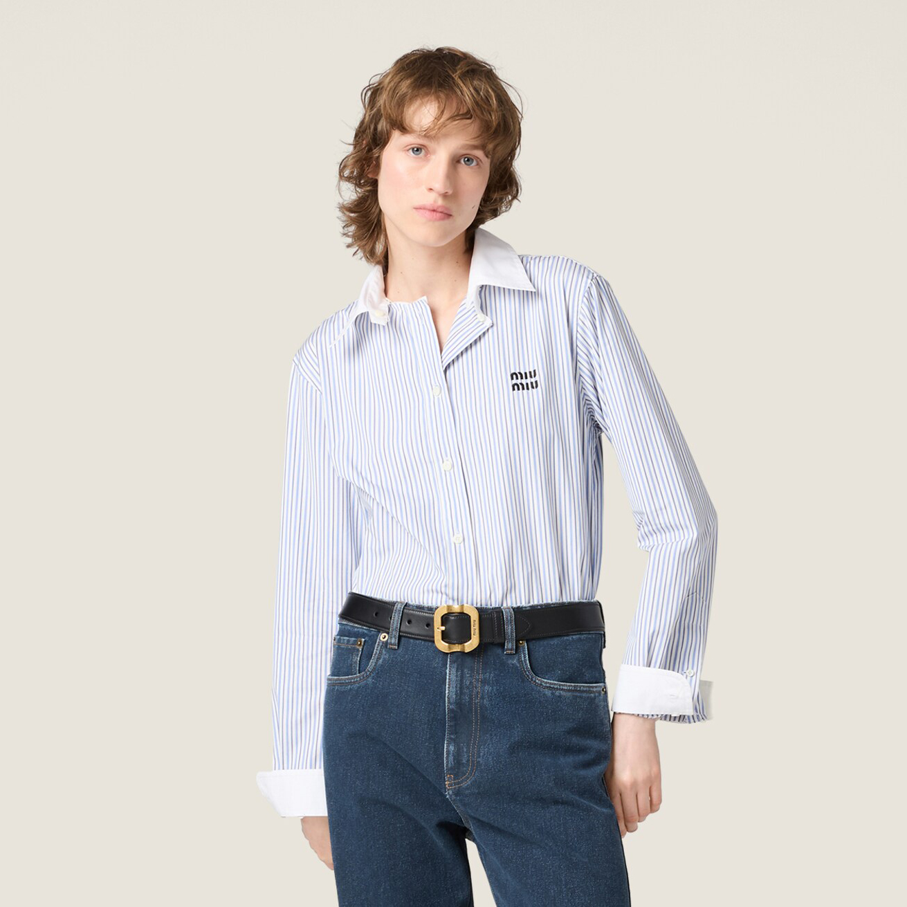 NIGO MiuMiu Women's Spring/Fall Fashion Casual Collared Single-Breasted Cotton Striped Shirt #nigo78474