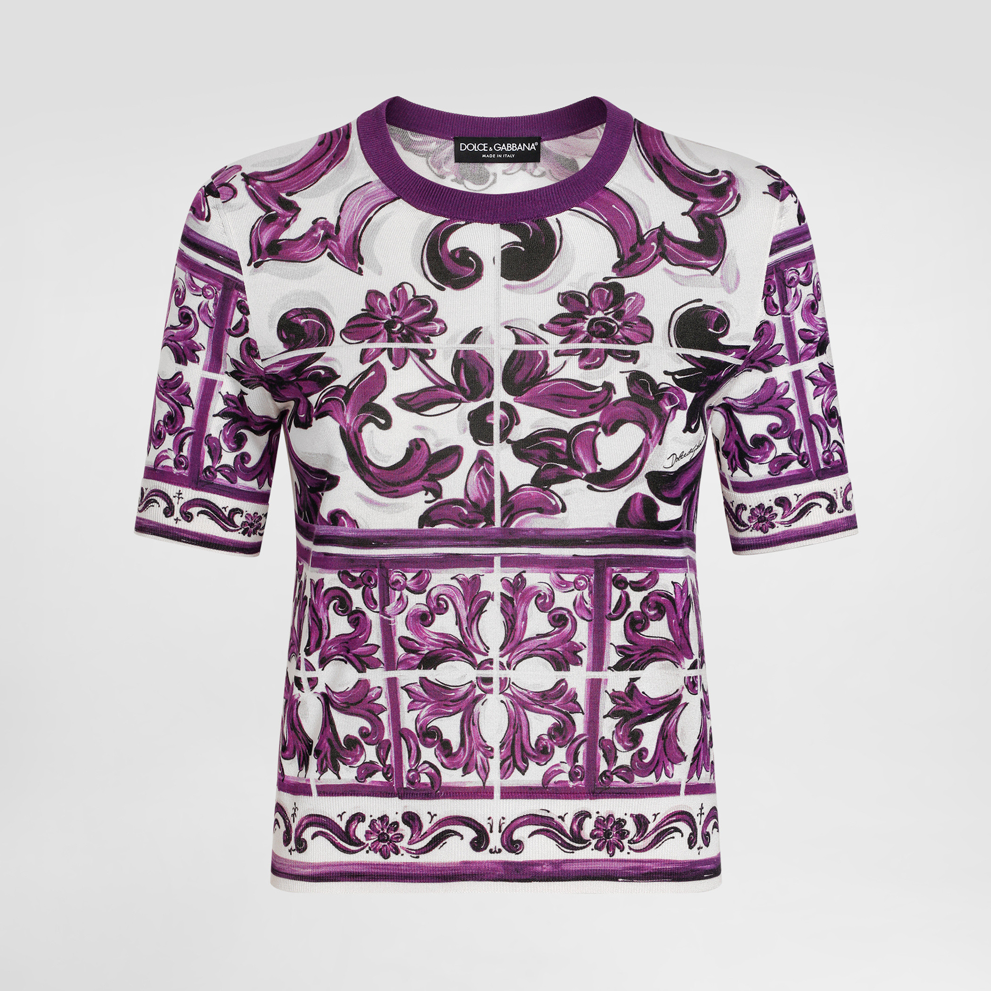 NIGO Dolce&Gabbana Women's Summer Floral Print Crew Neck Short Sleeve Solid Color Silk T-Shirt Ngvp #nigo2318