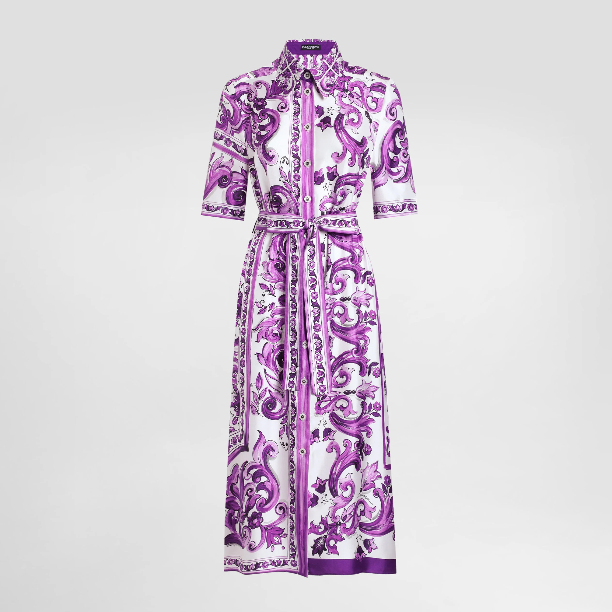 NIGO Dolce&Gabbana Women's Majolica Printed Silk Solid Color Summer Lapel Single-Breasted Tie Twill Shirt Dresses Ngvp #nigo2317
