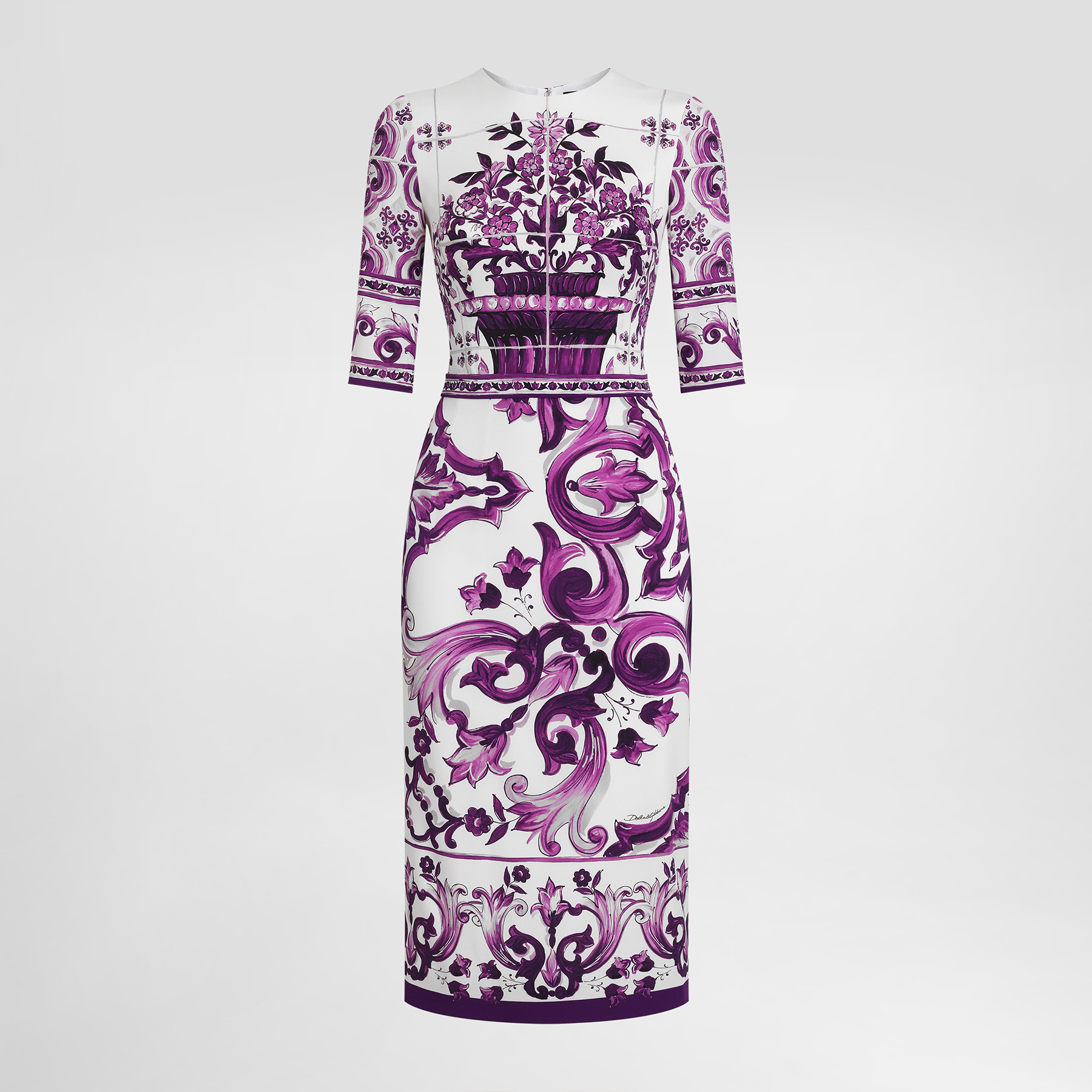 NIGO Dolce&Gabbana Majolica Printed Vegan Crepe Satin Dress Women's Spring Summer Purple Fashion Elegant Evening Dresses Ngvp #nigo2428
