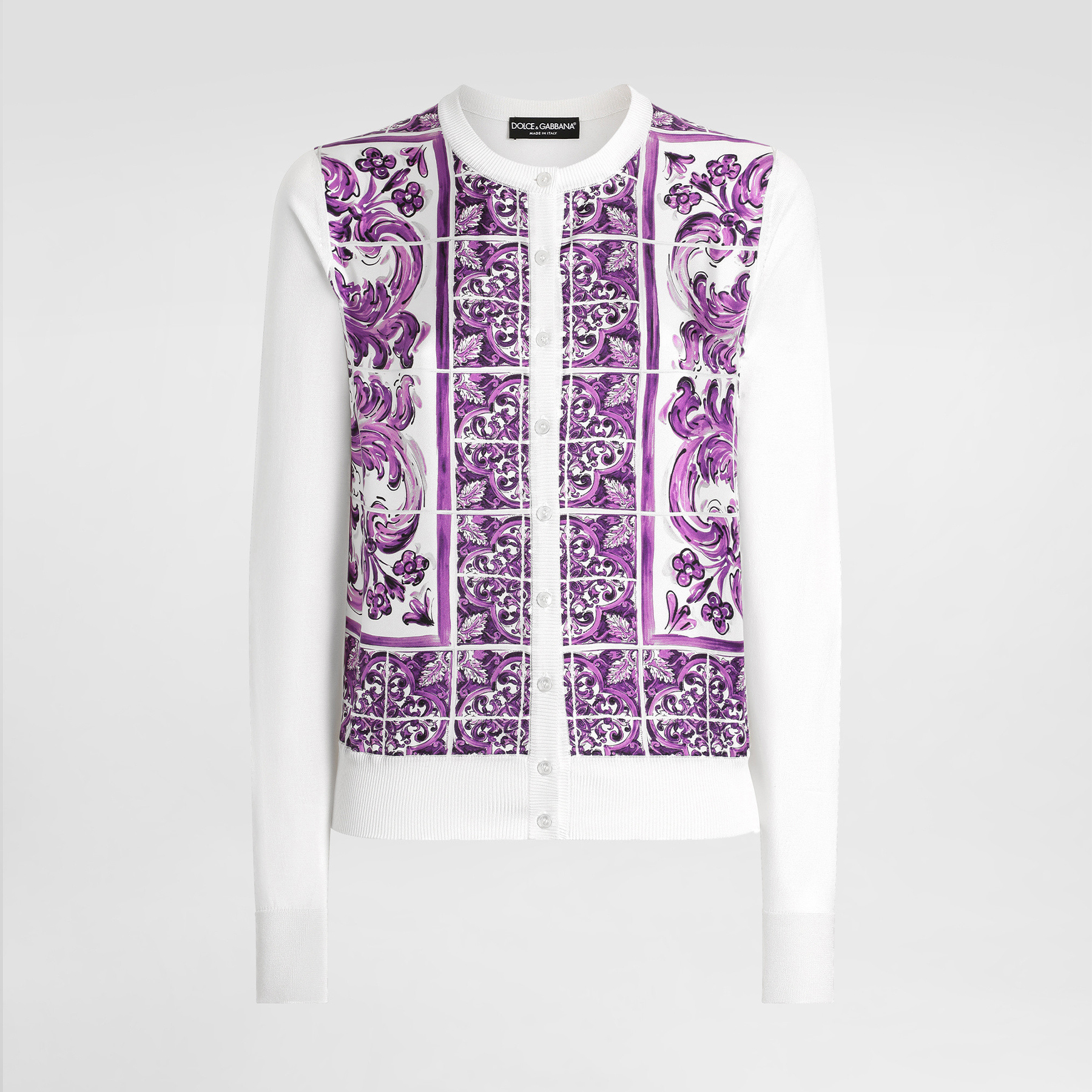 NIGO Dolce&Gabbana Majolica Printed Silk knitted Cardigan Women's Spring Summer Purple Fashion Elegant Single Breasted Sweater Ngvp #nigo2427