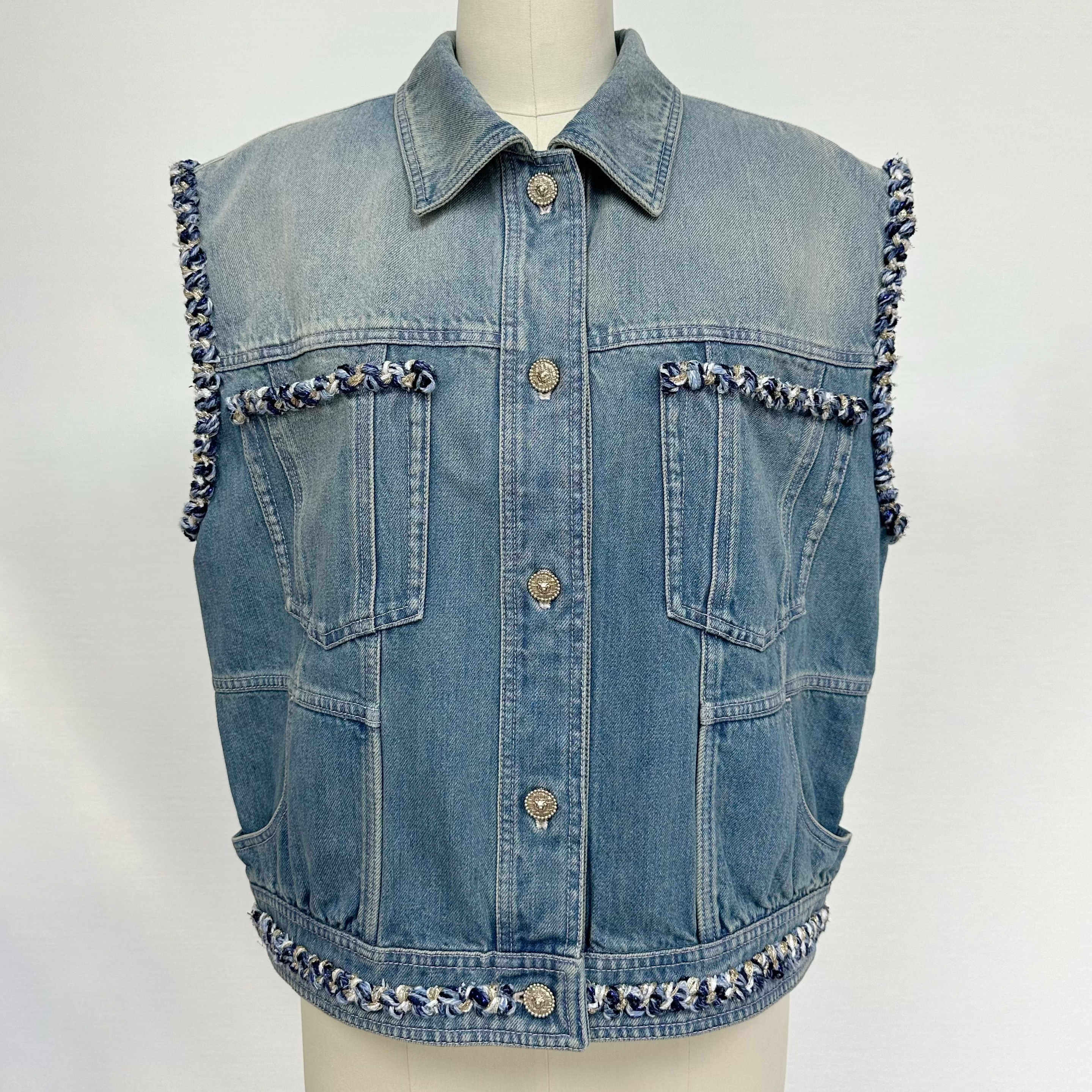 NIGO Chanel Women's Summer Fashion Casual Denim Collared Single-Breasted Sleeveless Top Vest #nigo78486