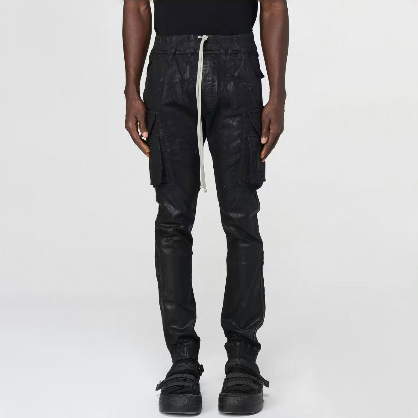 NIGO Rick Owens Drkshdw Men's Vintage Brushed Wax Solid Color Large Pocket Drawstring Elastic Waist Casual Pants Ngvp #nigo2324