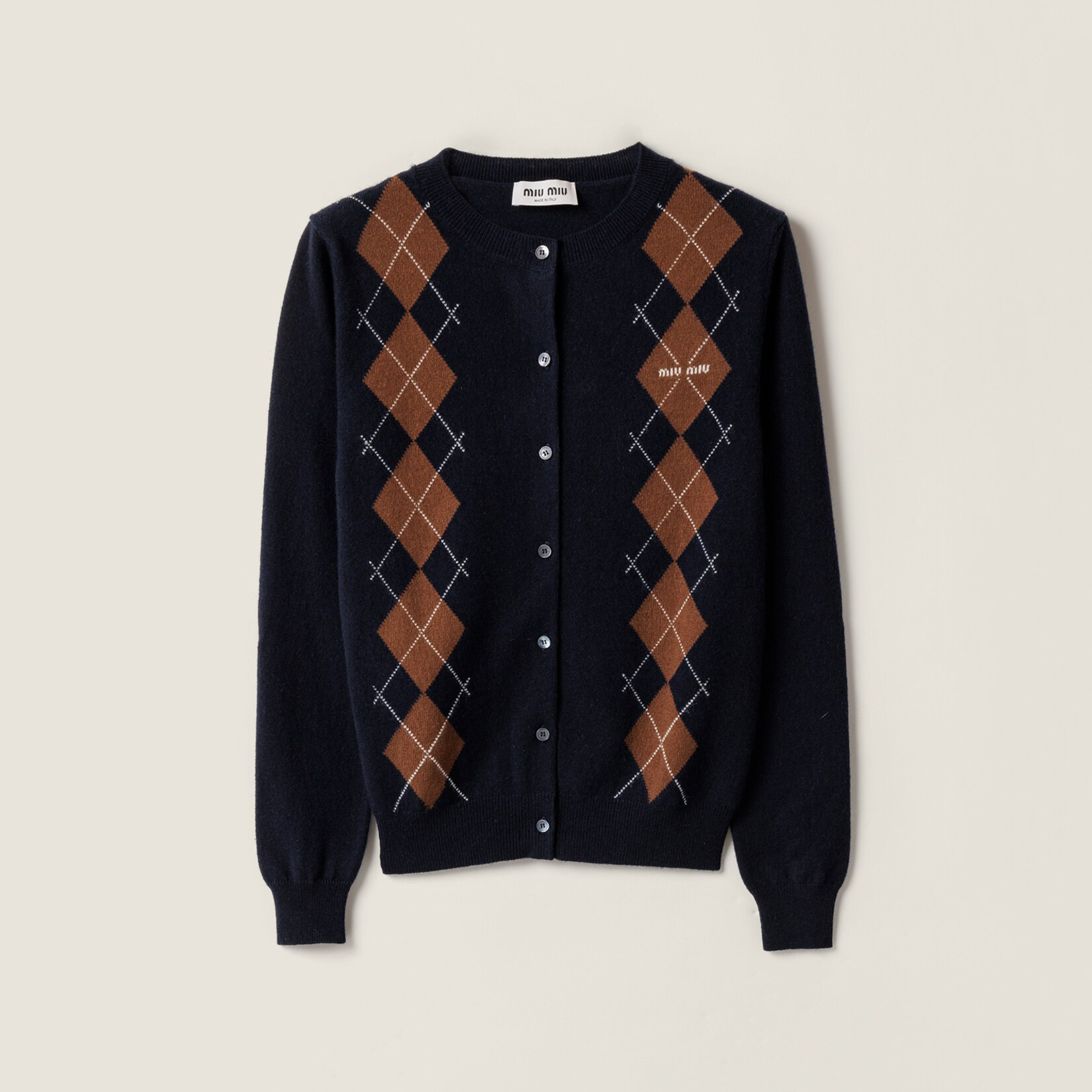 NIGO MiuMiu Women's Spring/Fall Fashion Casual Crew Neck Single-Button Diamond Pattern Cashmere Knit Cardigan #nigo78497