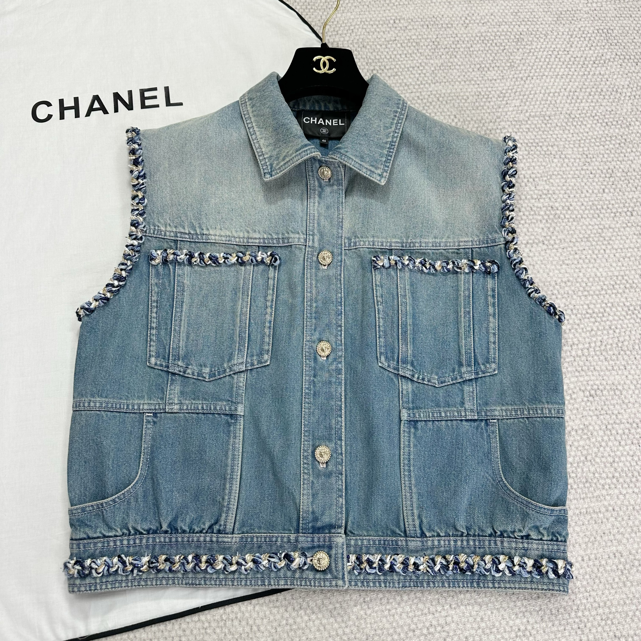 NIGO Chanel Women's Summer Fashion Casual Denim Collared Single-Breasted Sleeveless Top Vest #nigo78486