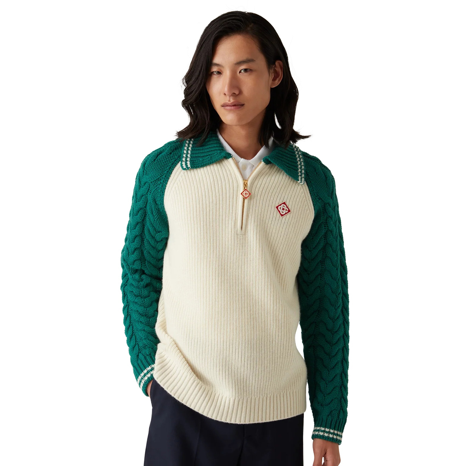 NIGO Casablanca Men's And Women's Spring/fall Fashion Casual Collared Half-zip Logo Wool Knit Sweater #nigo78495