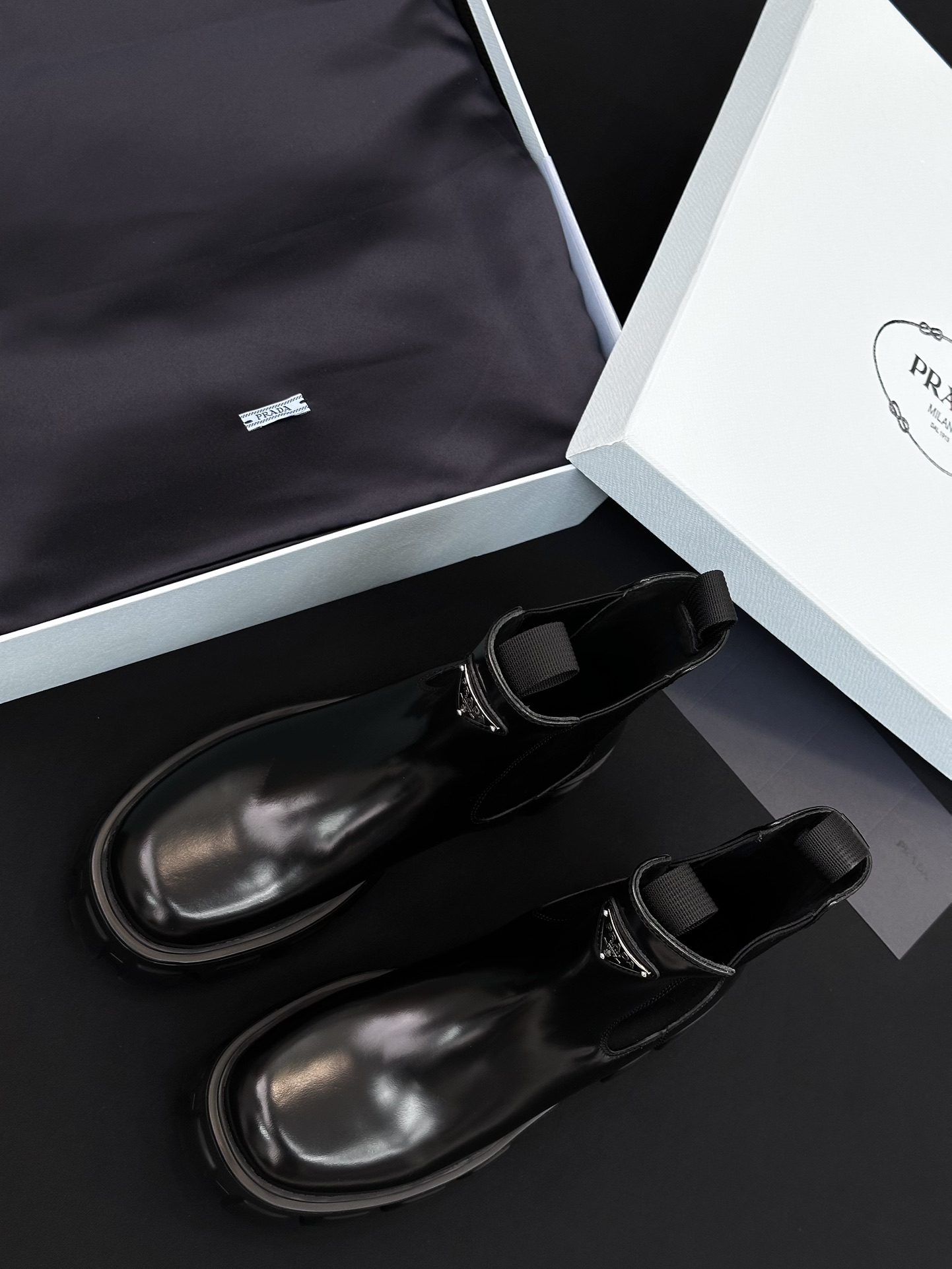 NIGO Prada Women's Fall/Winter Fashion Classic Solid Color Round Toe Slip On Leather Ankle Boots Chester Boots with Thick Soles Shoes #nigo78532