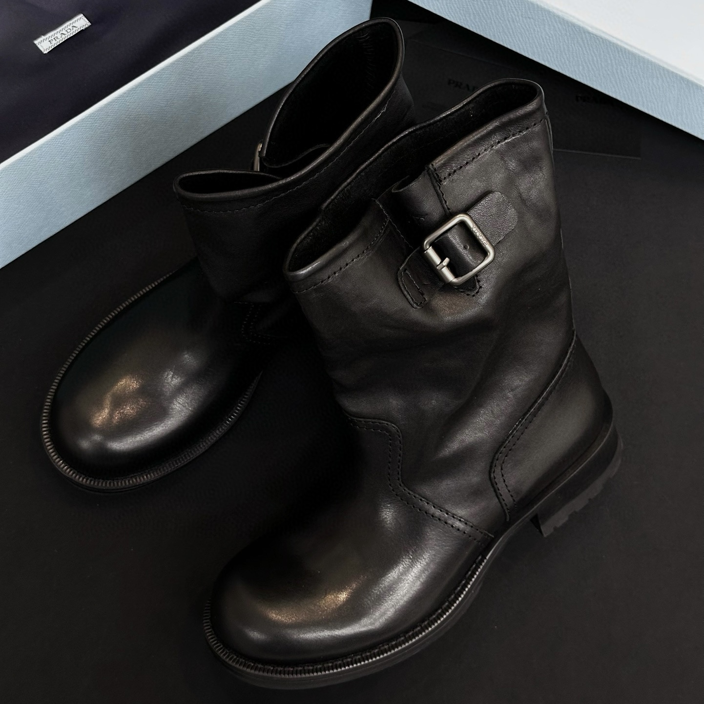 NIGO Prada Women's Fall/Winter Fashion Classic Round Toe Slip On Leather Vintage Western Cowboy Boots Dr. Martens Boots Shoes #nigo78531