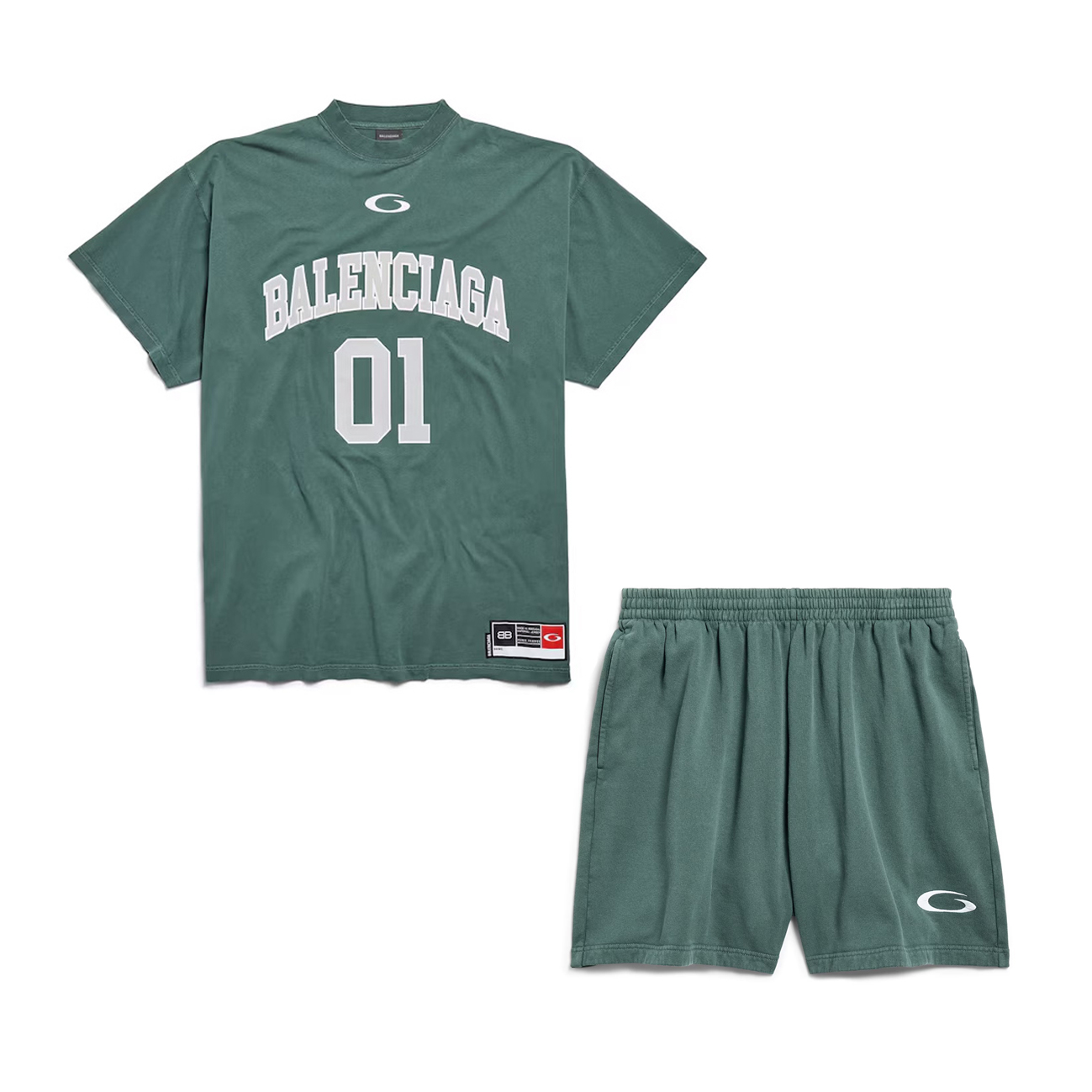 NIGO Balenciaga Men's Summer Fashion Casual Crew Neck Printed Vintage Plain Knit Short Sleeve T-Shirt with Elastic Waistband and Logo Print Shorts Sports Suit Set #nigo78521