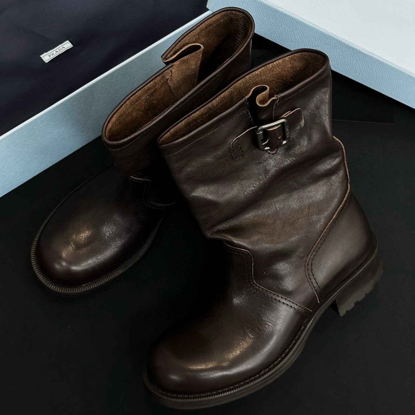 NIGO Prada Women's Fall/Winter Fashion Classic Round Toe Slip On Leather Vintage Western Cowboy Boots Dr. Martens Boots Shoes #nigo78531