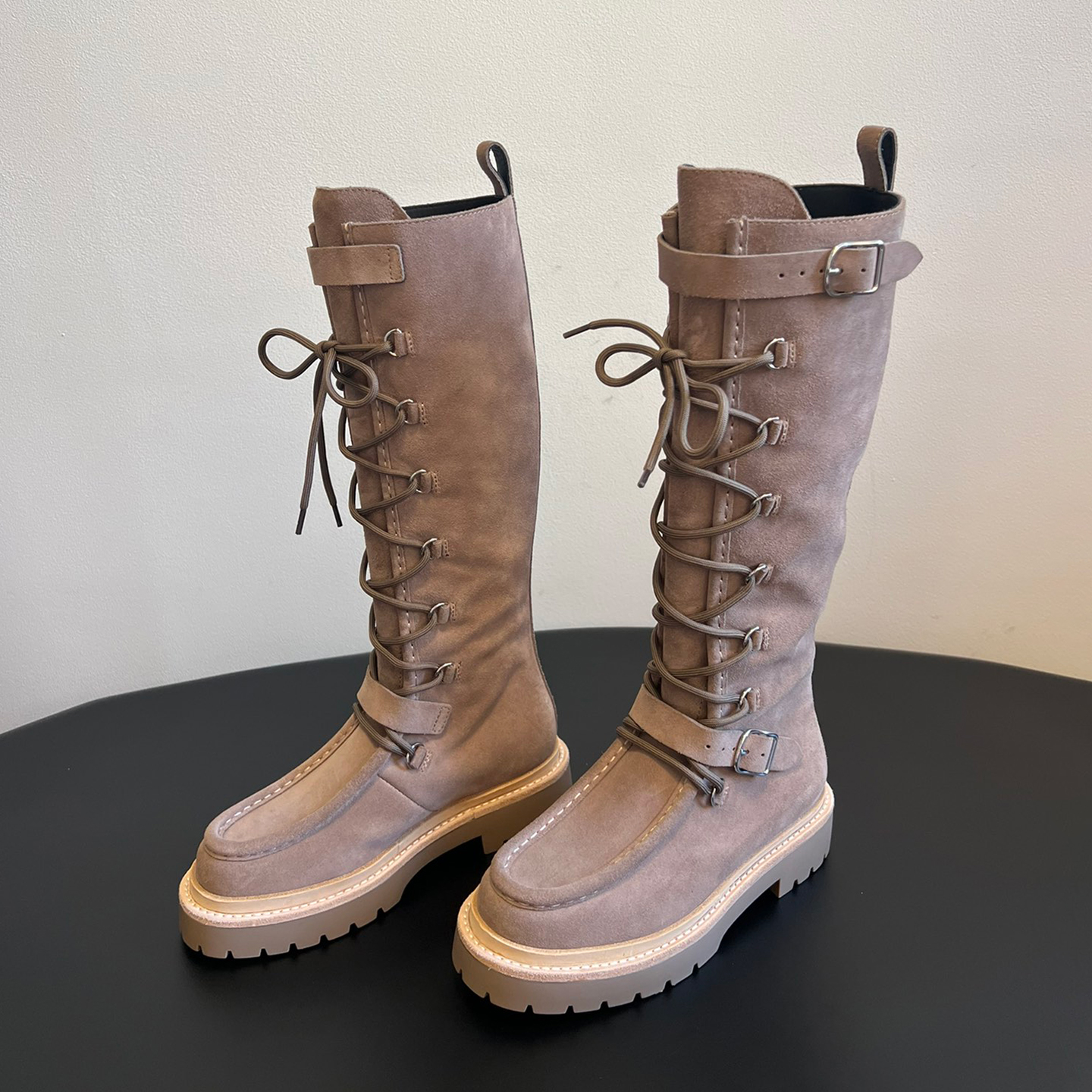 NIGO Hermes Women's Fall/Winter Cowhide Suede Lace-Up Knee-High Boots Solid-Color Buckle Casual Shoes Riding Boots Ngvp #nigo2327