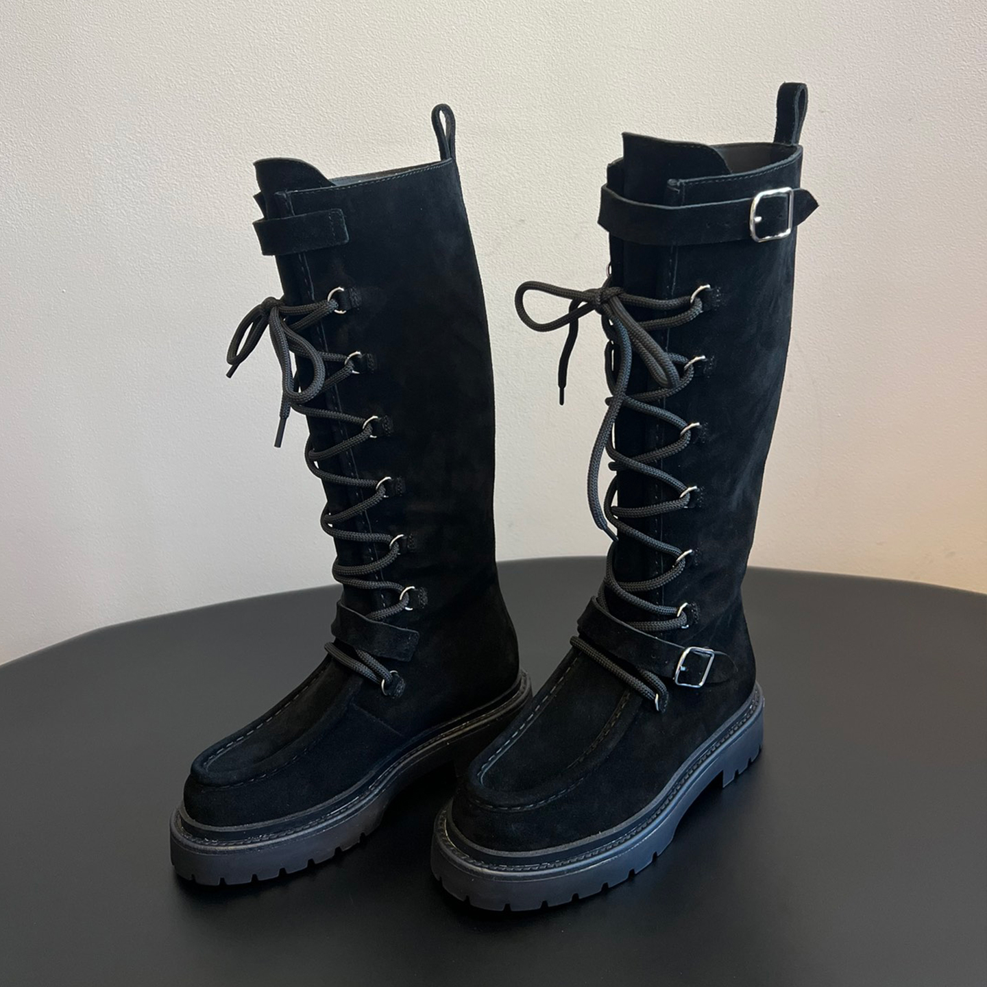 NIGO Hermes Women's Fall/Winter Cowhide Suede Lace-Up Knee-High Boots Solid-Color Buckle Casual Shoes Riding Boots Ngvp #nigo2327