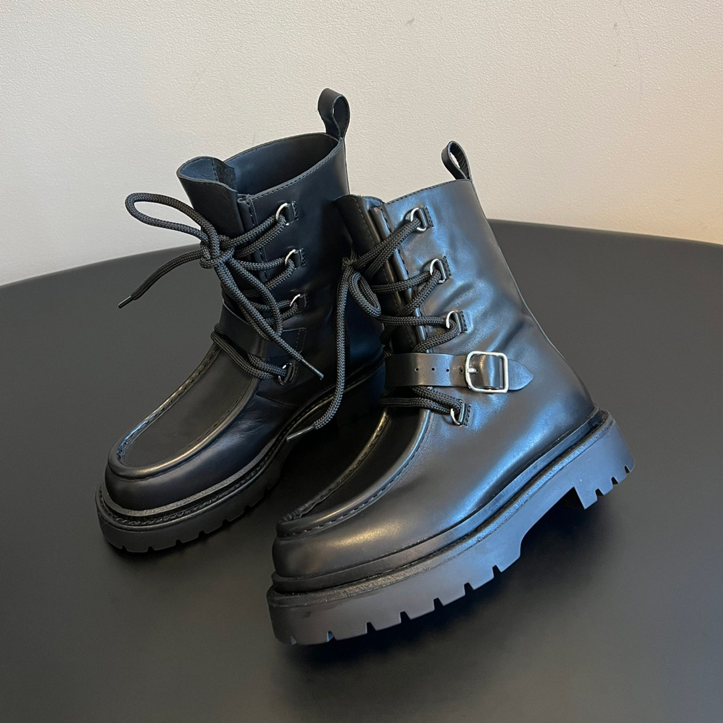 NIGO Hermes Women's Fall/Winter Land Ankle Boots Solid-Color Cowhide Lace-Up Short Boots Outdoor Boots Heel Height: 3.5cm Shoes Ngvp #nigo2325