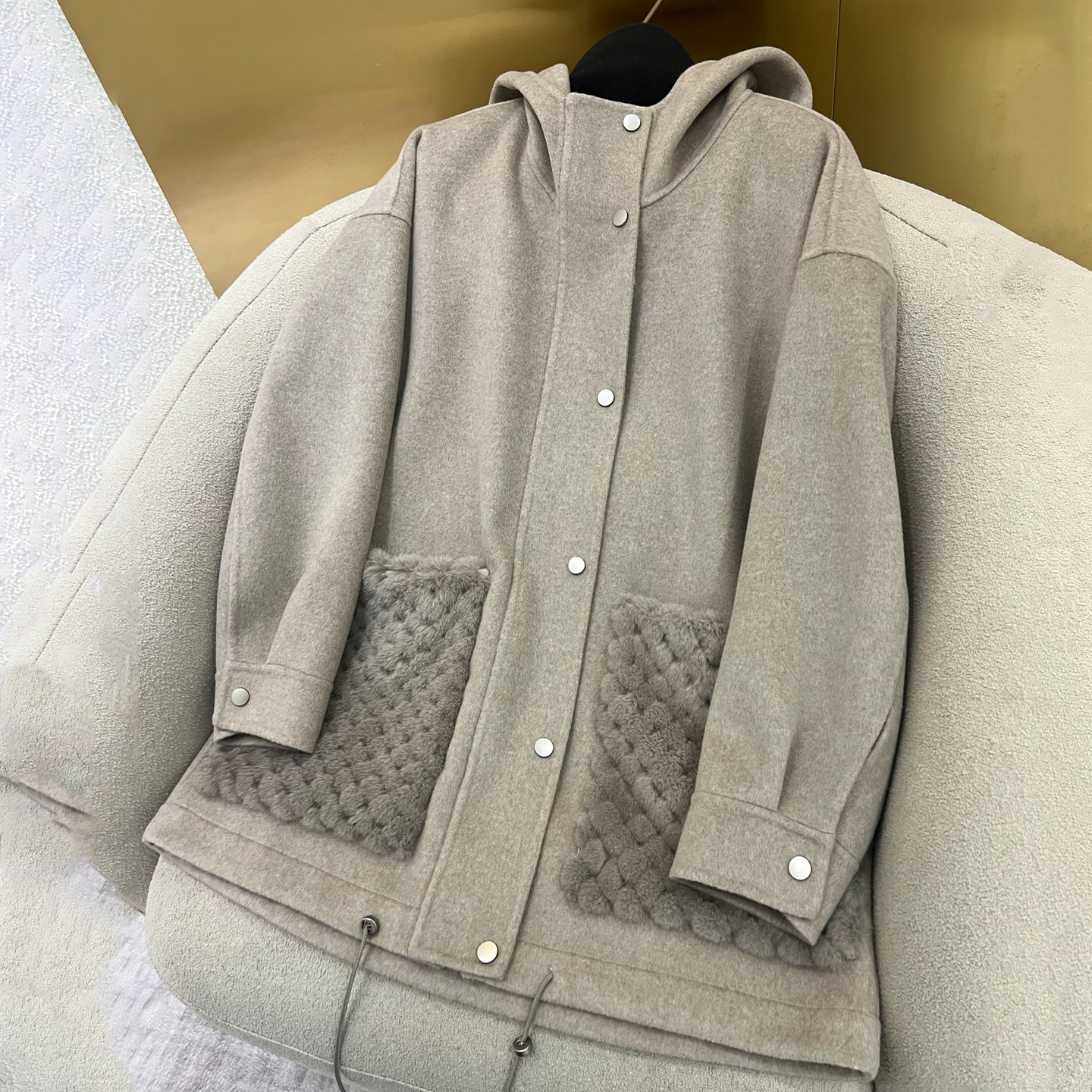 NIGO Loro Piana Women's High-Street Fall/Winter Oversized Pocket Solid-Color Zipper Cashmere-Wool Blend Hooded Mink Coat Jacket Ngvp #nigo2328