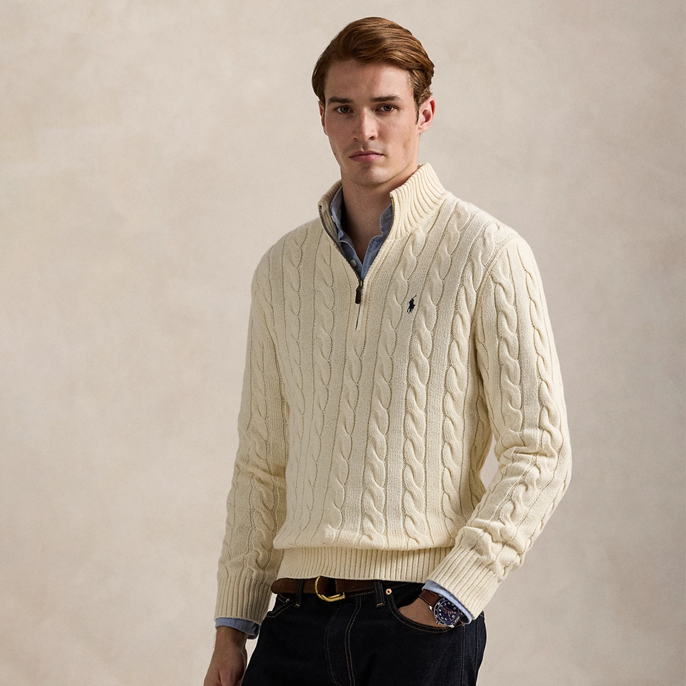 NIGO Ralph Lauren Men's Spring/Fall/Winter Half-Zip Stand Collar Logo Embroidered Solid Color Cable-Knit Long-Sleeve Sweater #nigo81536