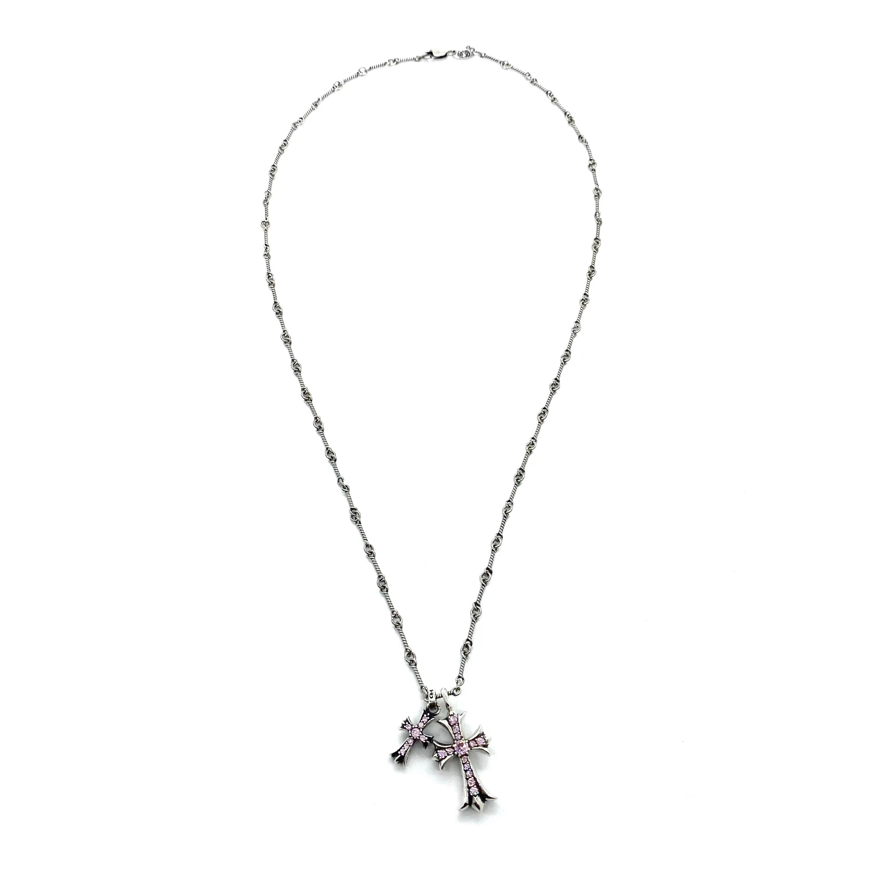 NIGO Chrome Hearts Men's And Women's Fashion Trend 925 Sterling Silver Plated Double Cross Inlay Design Necklace Jewelry  Accessories #nigo78558