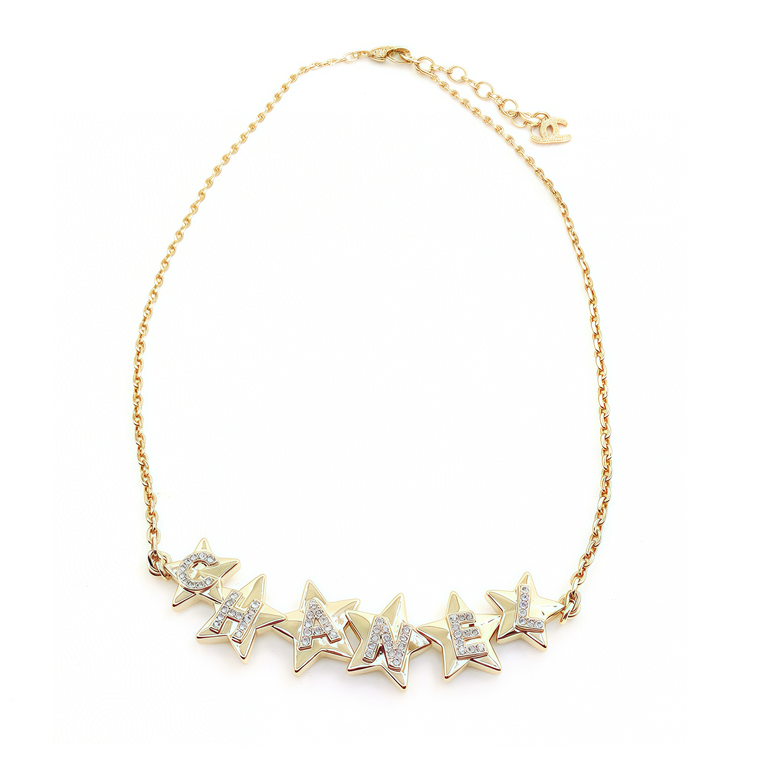 NIGO Chanel Women's Fashion Classic Light Gold Five Pointed Star Rhinestone Letter Necklace Brass Material Necklace Jewelry Accessories #nigo78557