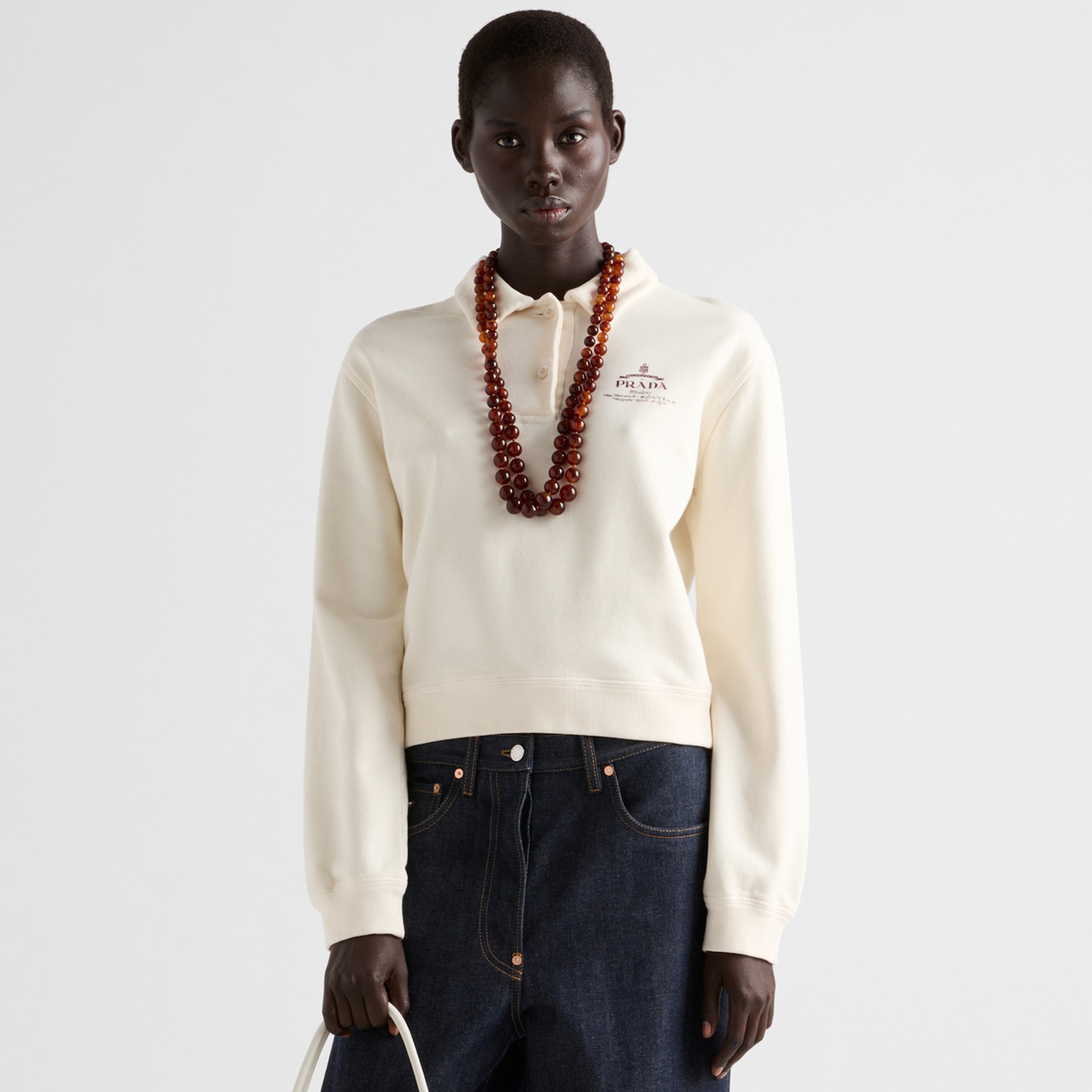 NIGO Prada Cotton Fleece Polo Shirt Women's Fall And Winter White Lapel Long Sleeve Sweatshirt Pullover Logo T-shirt #nigo81542