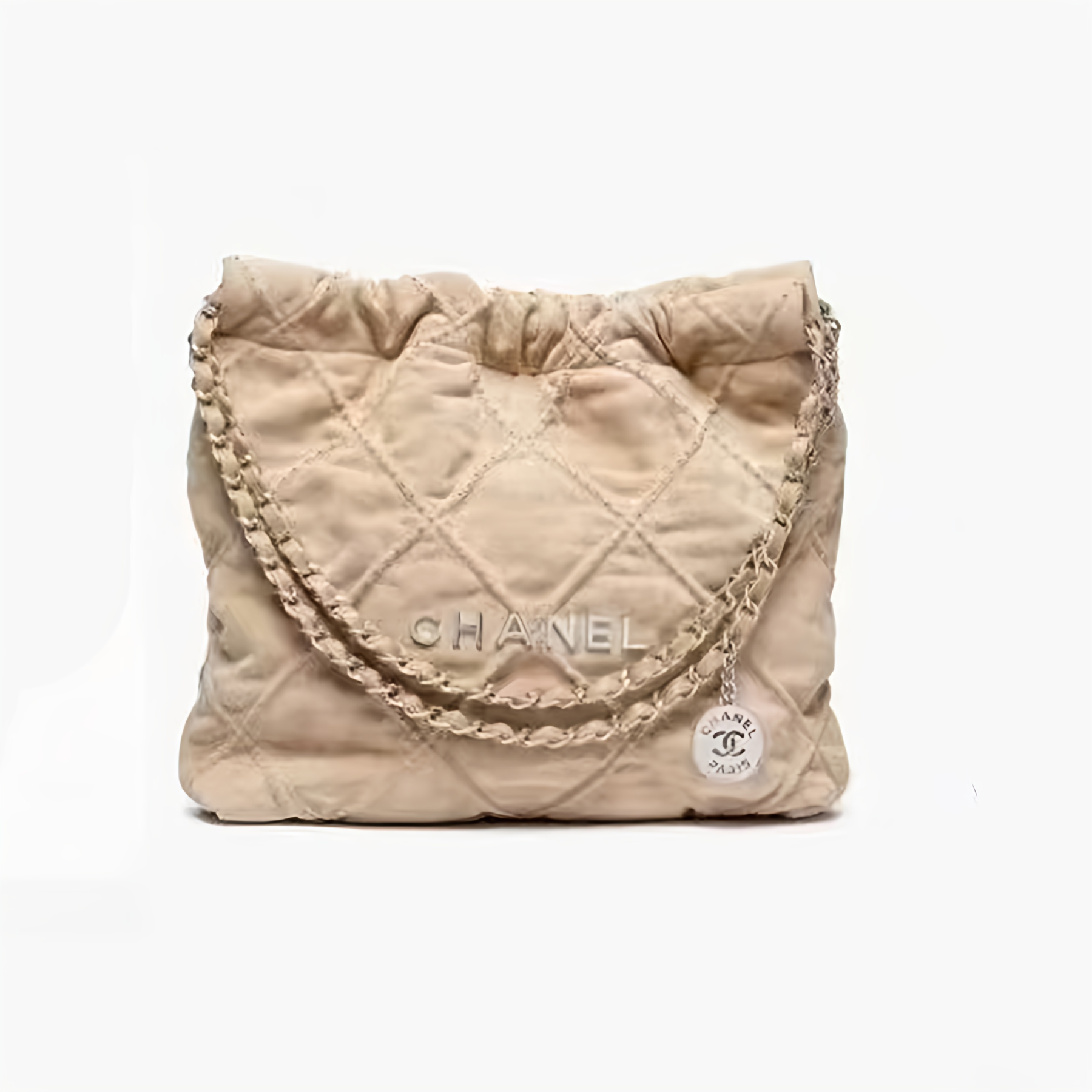 NIGO Chanel Suede Rivet Style 22 Bag Mini Antique Silver Buckle Italian Bonaudo Suede Calfskin Apricot Silver Buckle Women's Luxury Chain-strap Tote Bag Bags #nigo81448