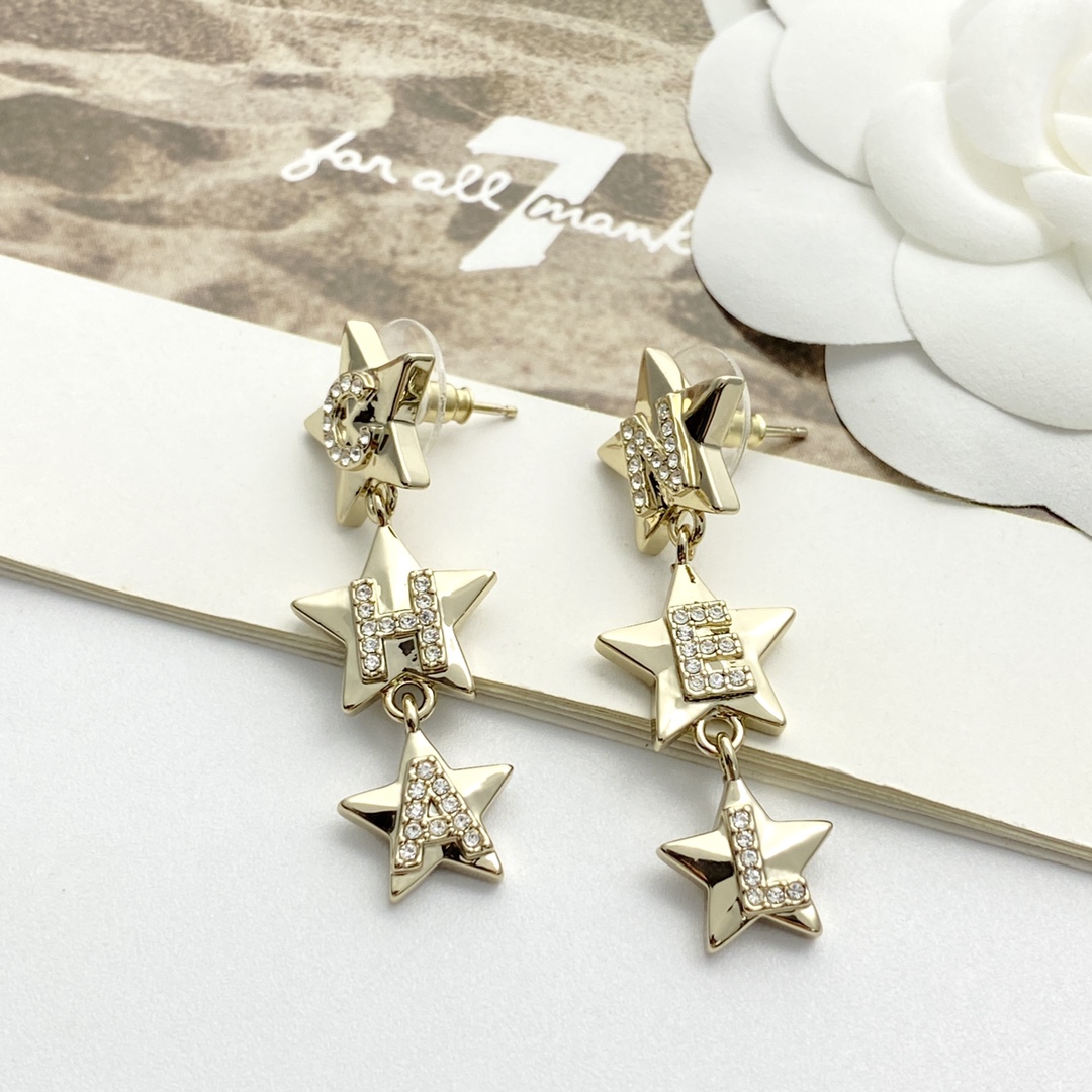 NIGO Chanel Women's Fashion Classic Fringe Rhinestone Star Letter Stud Earrings Jewelry Accessories #nigo78552