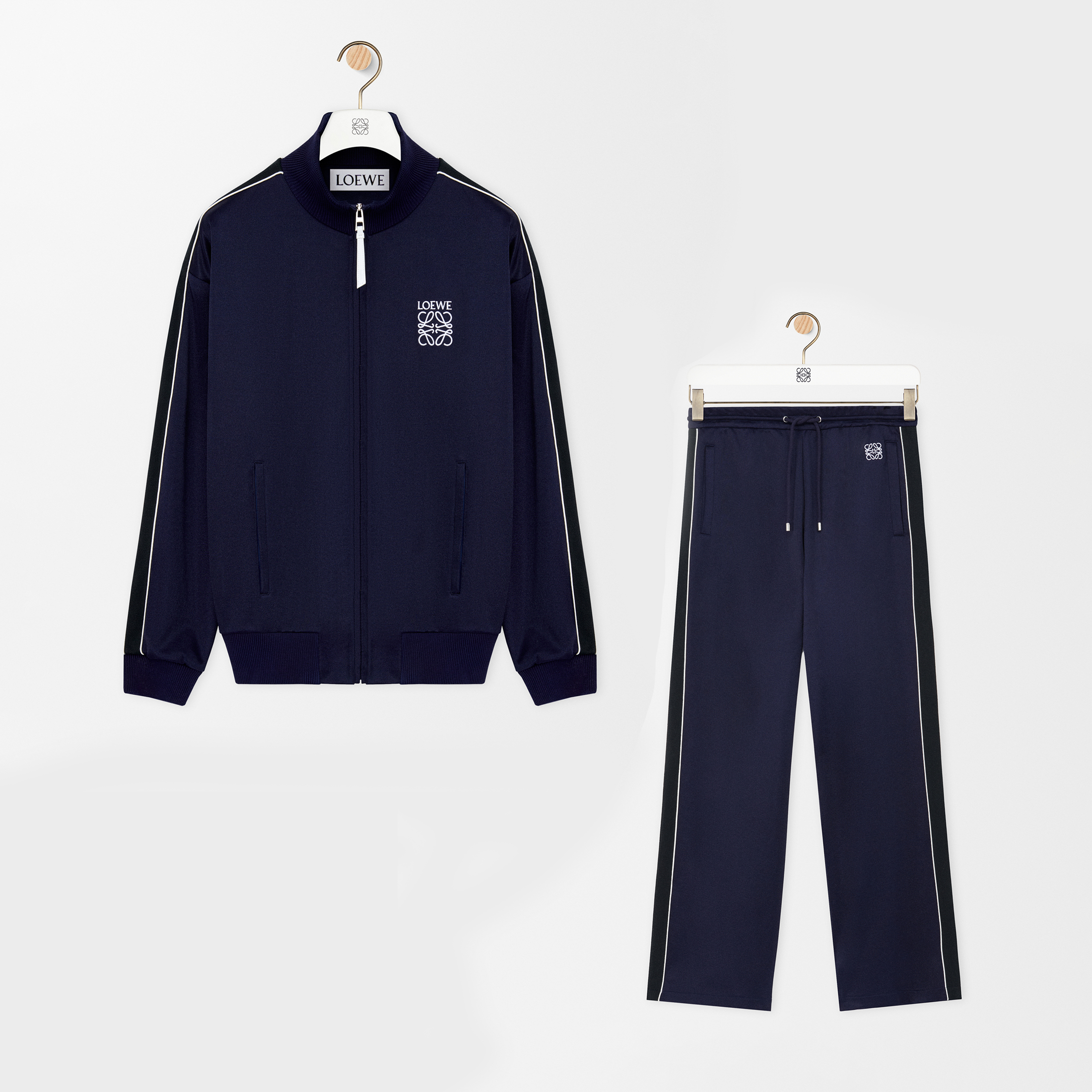 NIGO Loewe Men's Spring/fall Casual High Neck Zipper Solid Color Knit Fabric Embroidered Long Sleeve Jacket Solid Color Stretch Waistband Solid Color Knit Casual Pants Suit Set #nigo78539