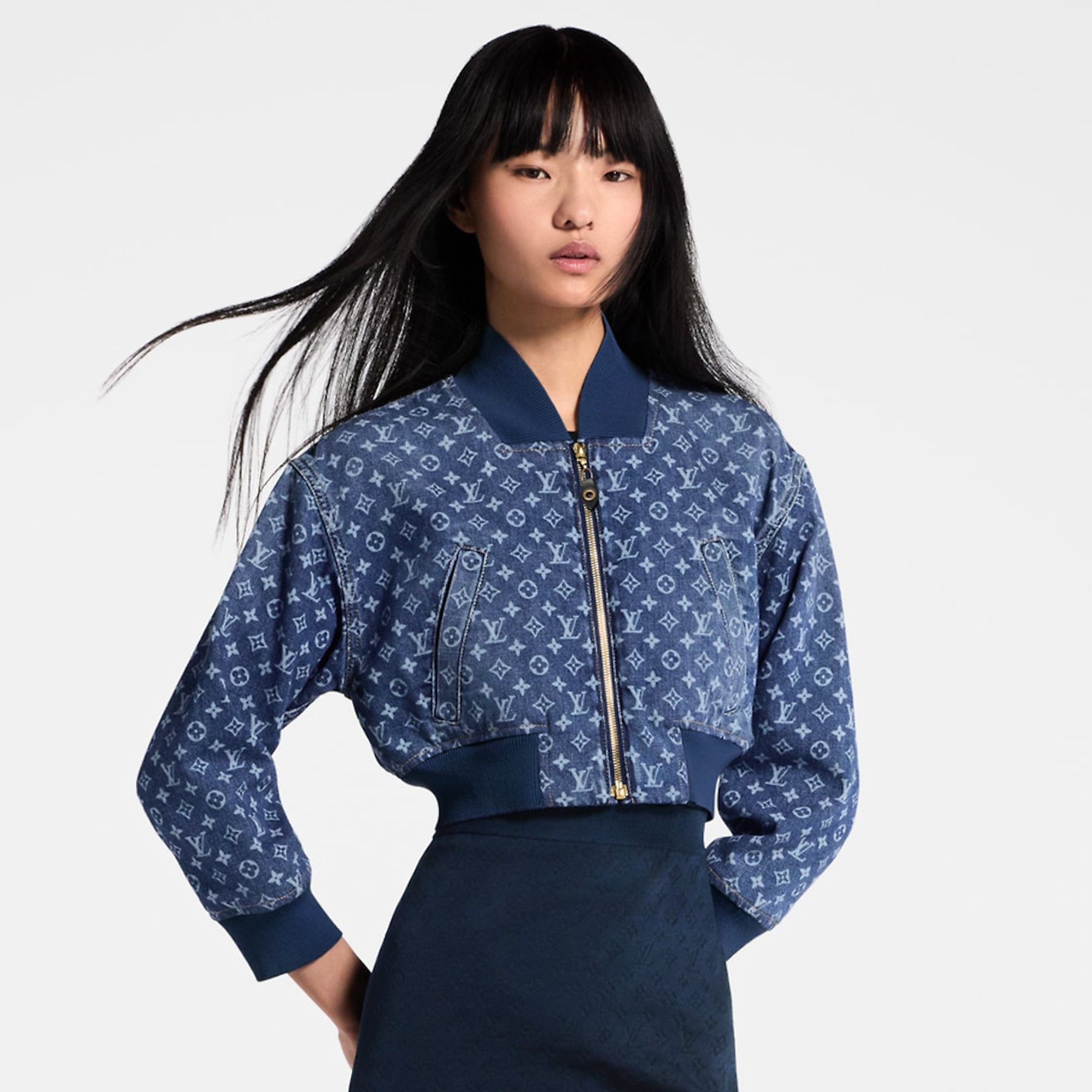 NIGO Louis Vuitton Monogram Denim Short Aviator Jacket Women's Luxury Fashion Elegant Short Zipper Denim Jacket #nigo81449