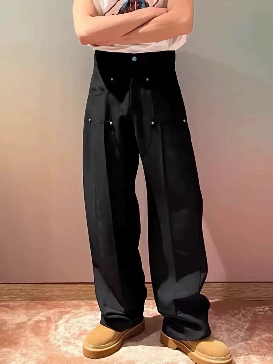 NIGO Louis Vuitton Men's Fall And Winter High Street Trend Black Checkerboard Leather Labeled Work Pants Fashion Casual Pants﻿ Ngvp #nigo2437