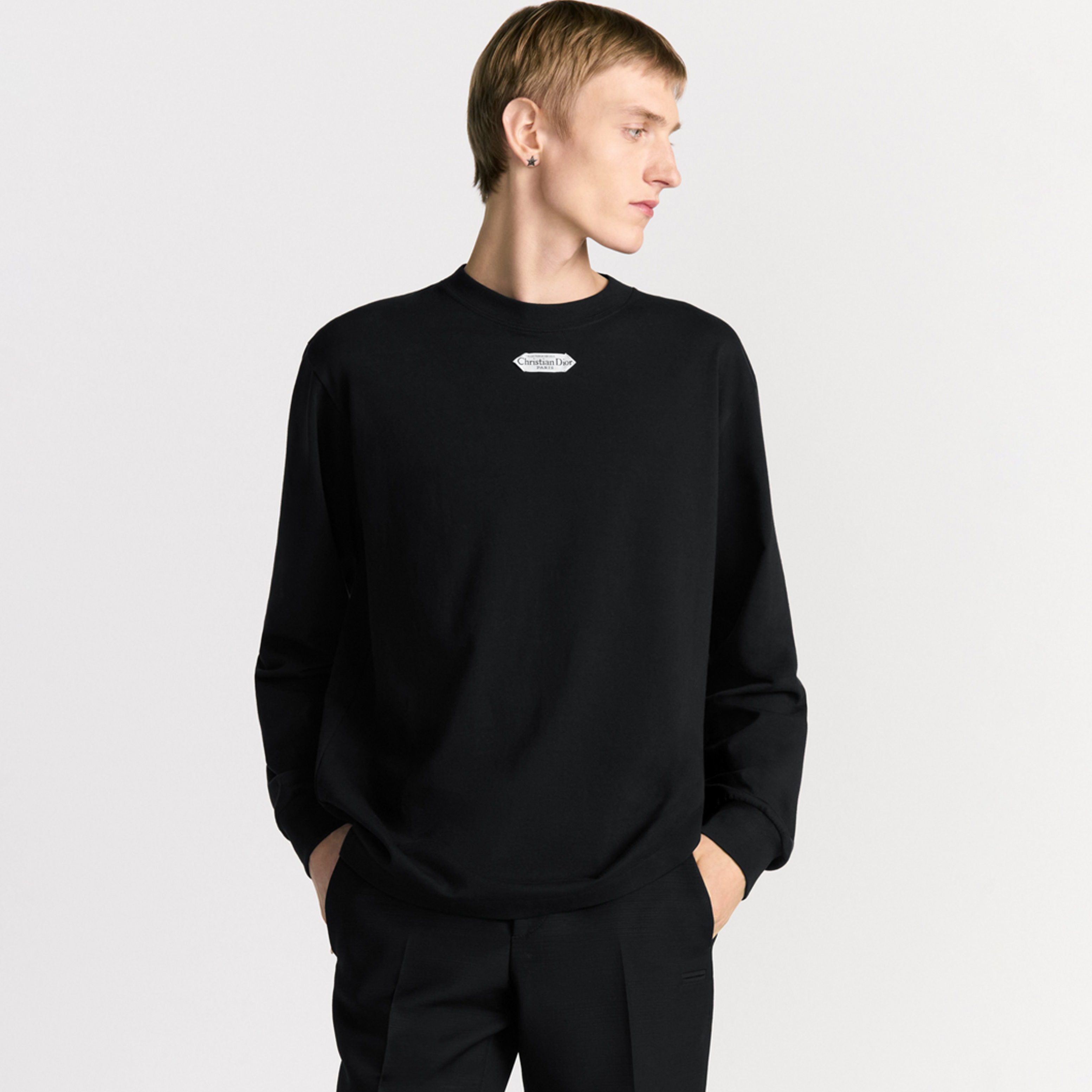 NIGO Dior Men's Spring/Fall Fashion Casual Solid Color Crew Neck Loose Fit Long Sleeve Cotton Plain Weave Knit Fabric Long Sleeve Sweatshirt #nigo78565