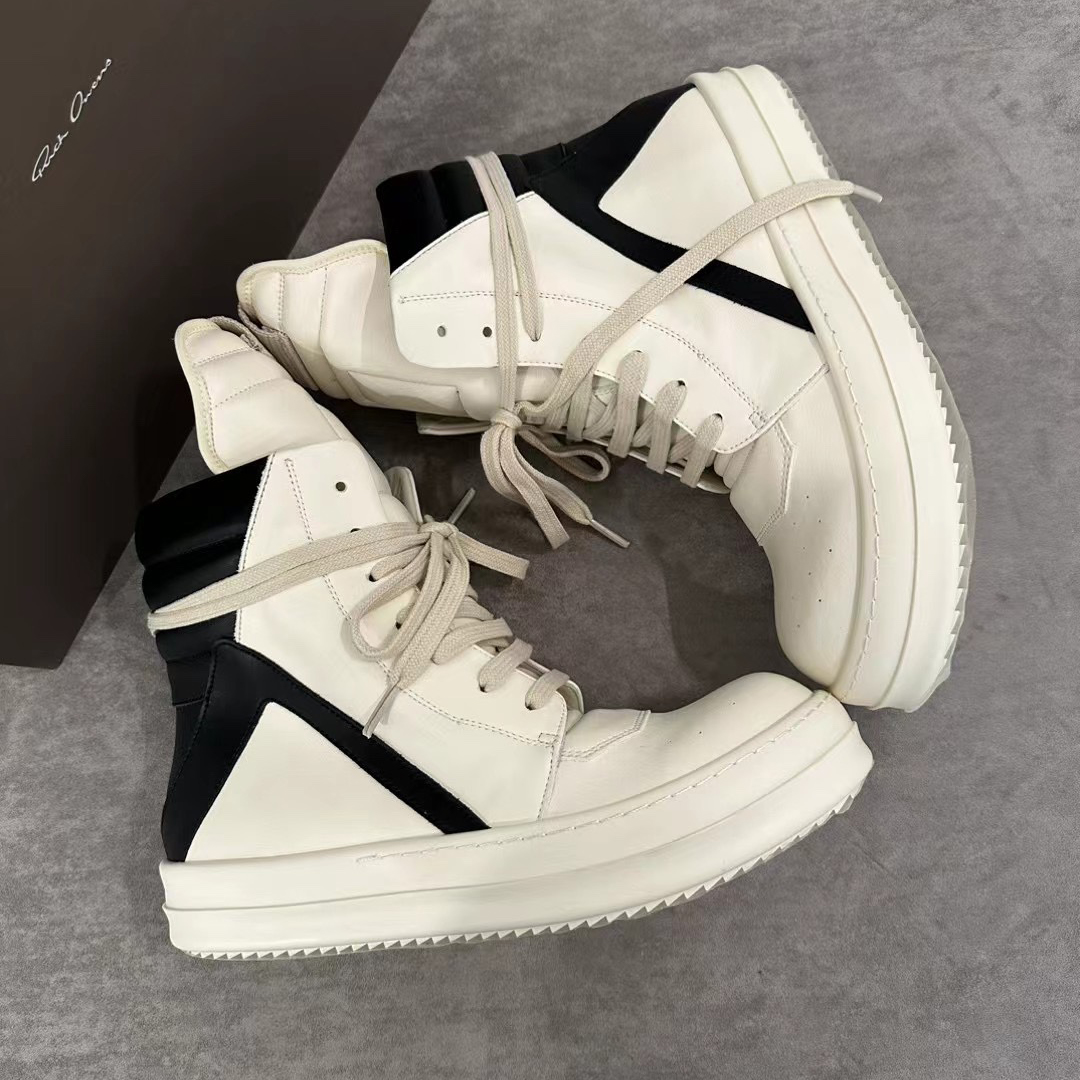 NIGO Rick Owens Men's Spring/Fall Fashion Casual Round Toe Lace Up Leather Zipper Thick Sole High Top Sneakers Shoes #nigo78569
