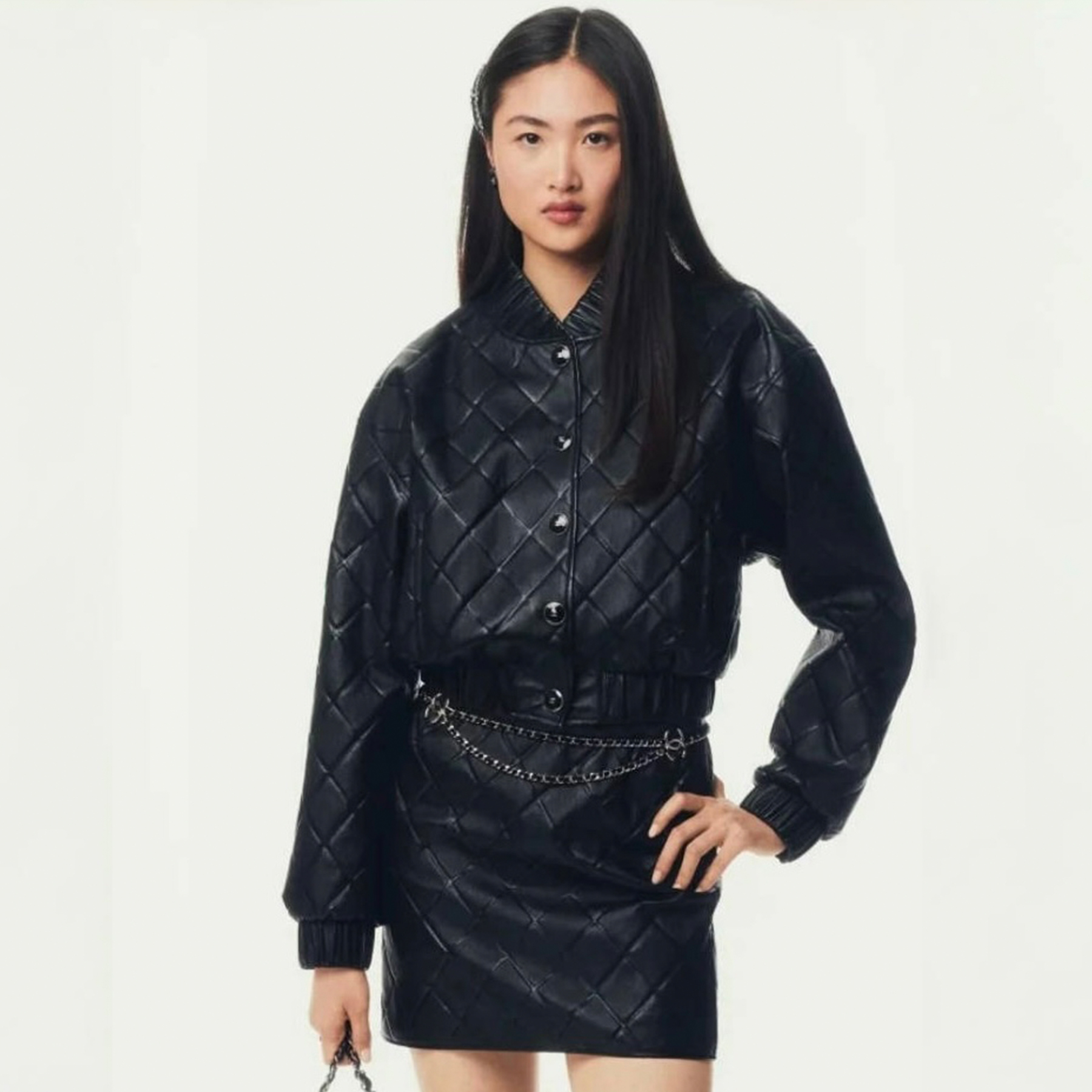 NIGO Chanel Women's Fall And Winter Luxury Diamond Pattern Sheepskin Leather Jacket Coat Five Pants Leather Pants Fashion Trend Black Temperament Suit Set Ngvp #nigo2436