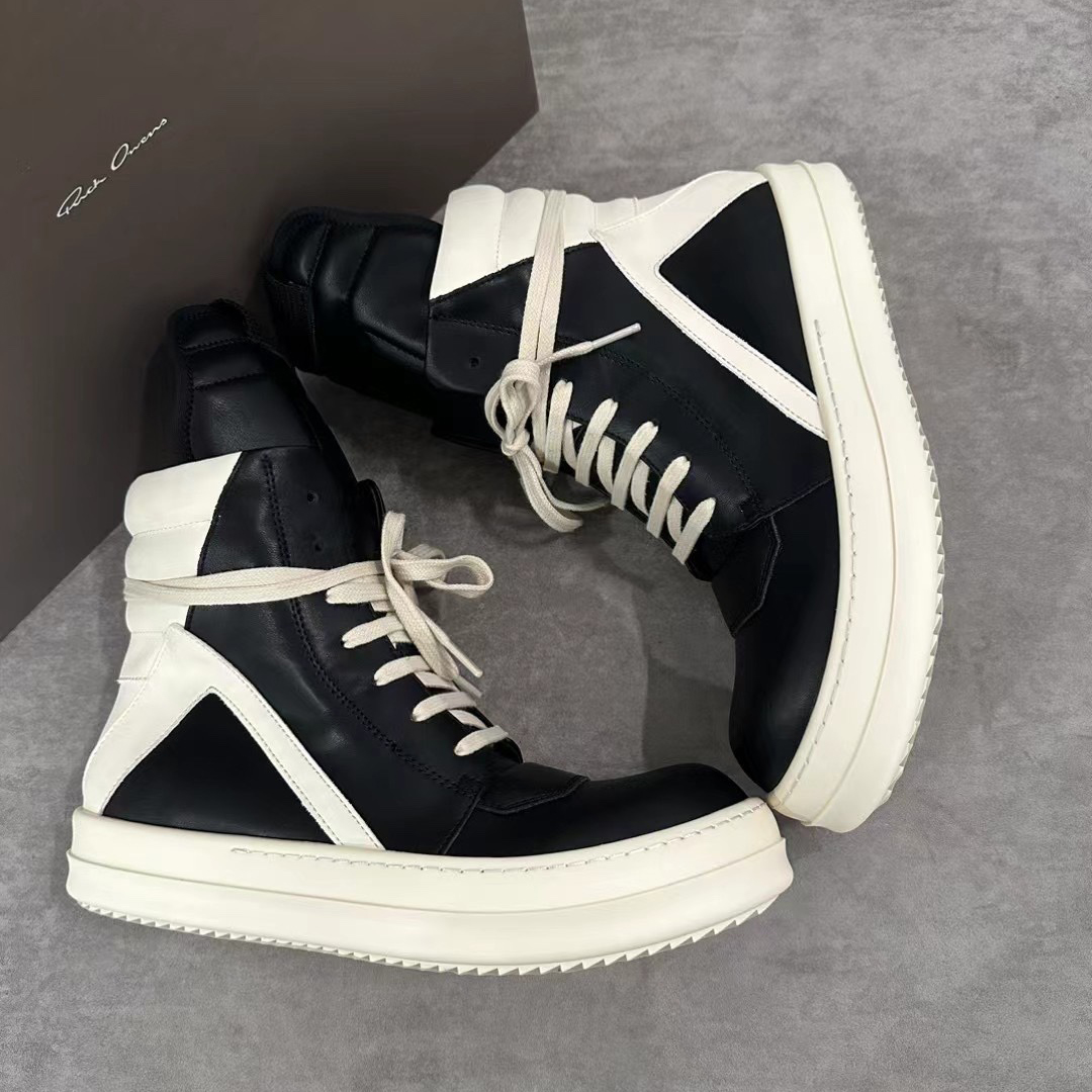 NIGO Rick Owens Men's Spring/Fall Fashion Casual Round Toe Lace Up Leather Zipper Thick Sole High Top Sneakers Shoes #nigo78569