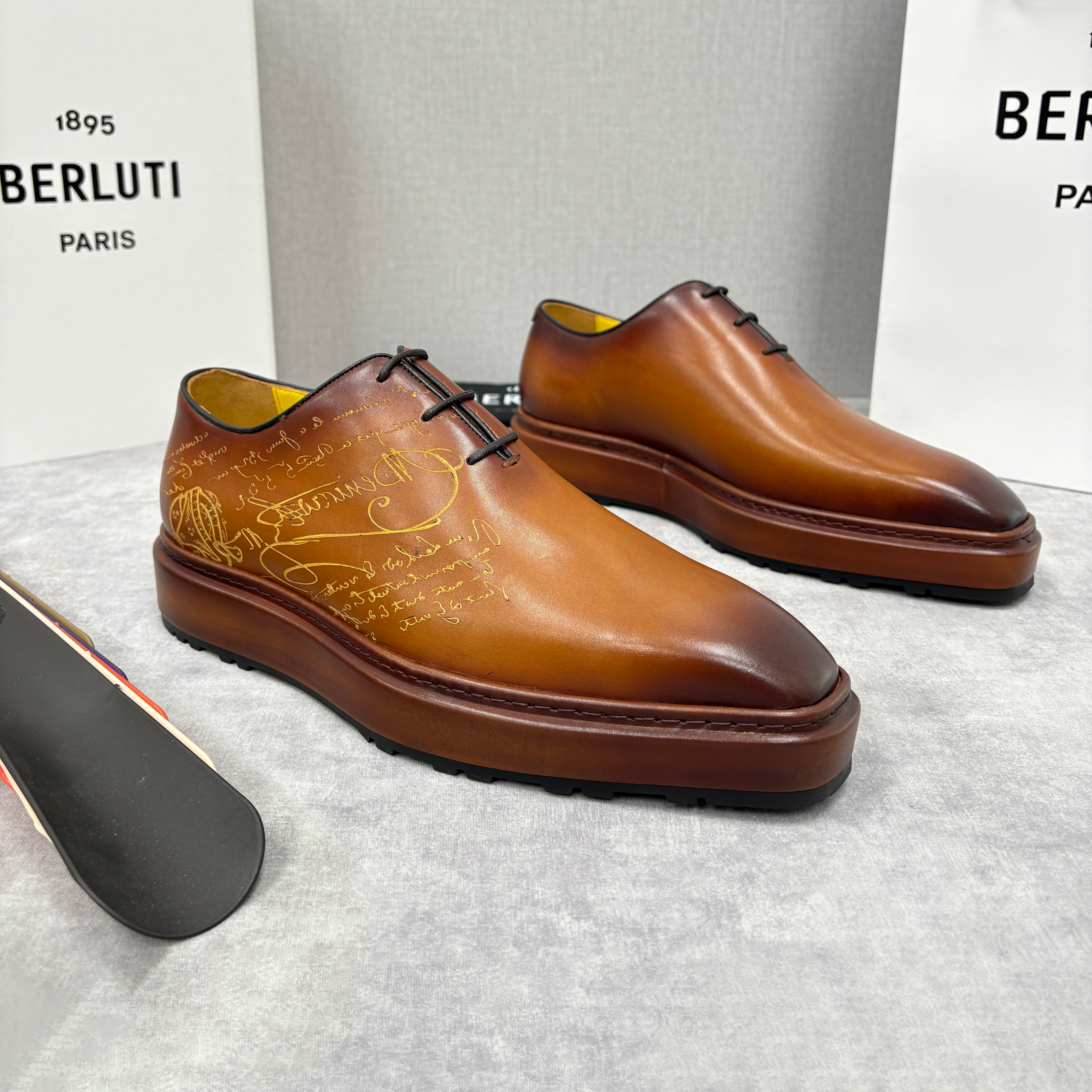 NIGO Berluti Men's Spring/Fall Classic Elegant Leather-Sourced Elastic Formal Midsole Dress Shoes #nigo78574