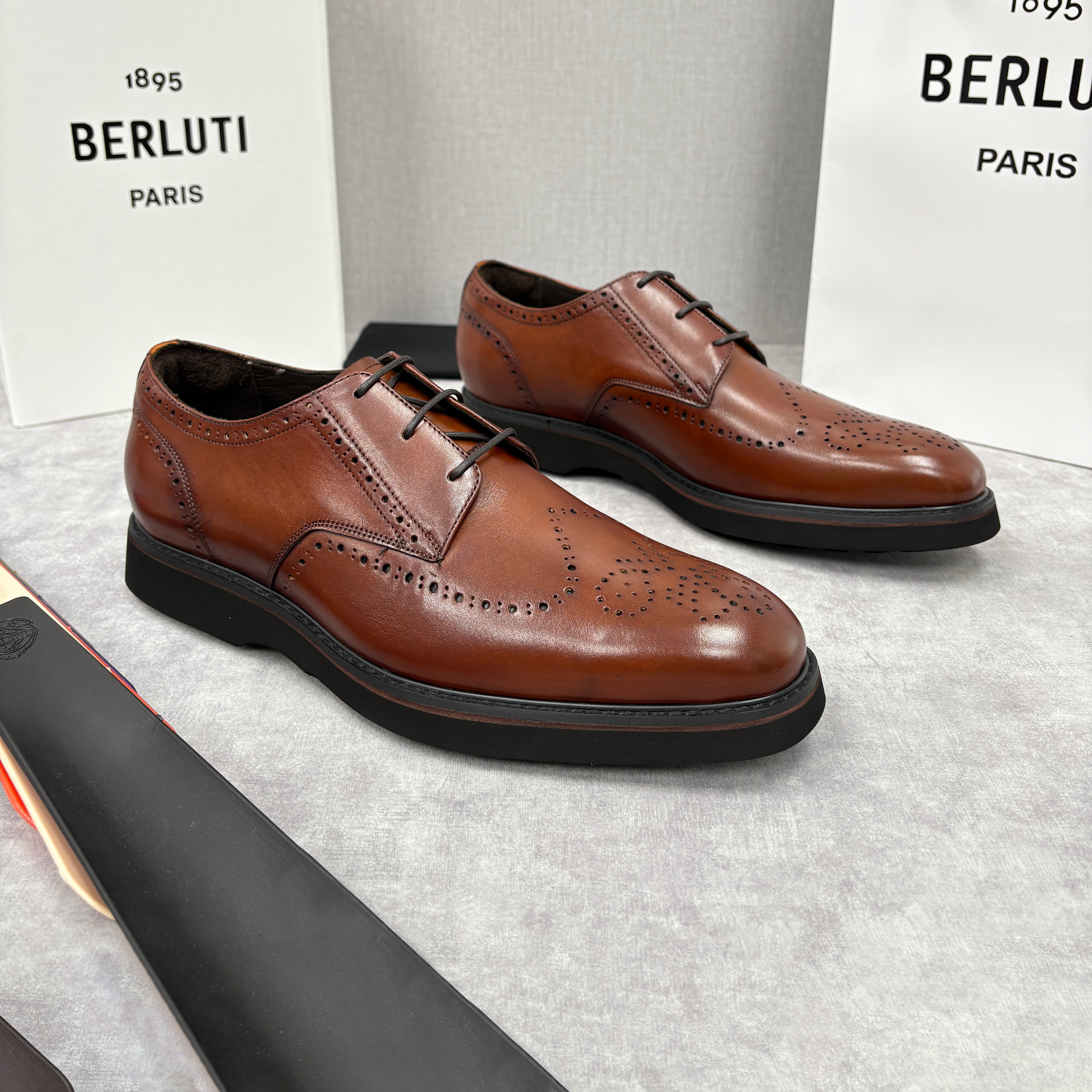 NIGO Berluti Alessio Natural Men's Spring/Fall Fashion Classic Leather Brogue Oxford Shoes with Thick Rubber Sole Calfskin Derby Shoes #nigo78573