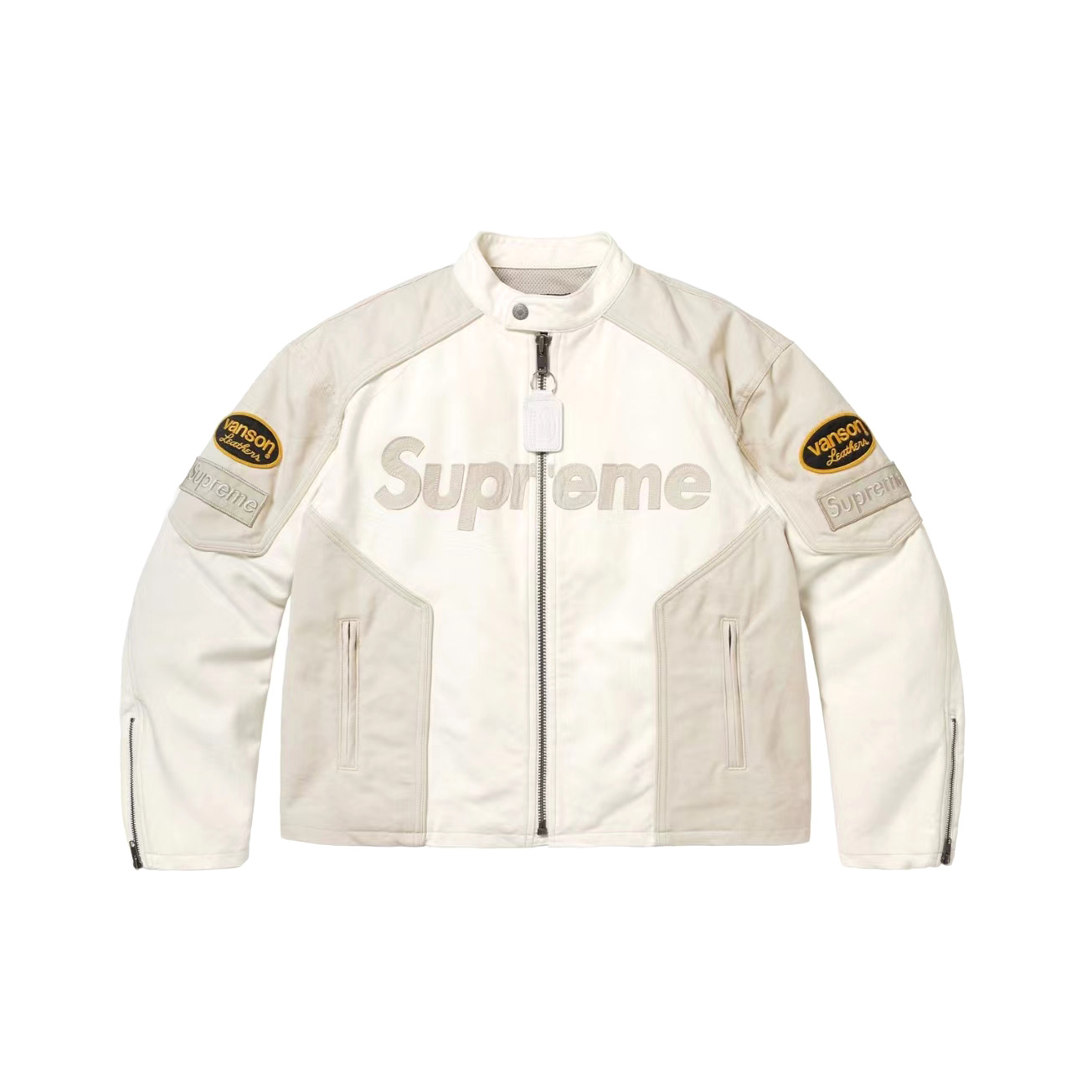 NIGO Supreme x Vanson Leathers x Cordura Men's And Women's Spring/Fall Fashion Casual High Neck Leather Logo Zipper Patchwork American Style Jacket #nigo78582