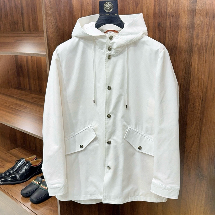 NIGO Loro Piana Men's Spring/Fall Solid-Color Double-Pocket Drawstring Single-Breasted Hooded Trench Coat Ngvp #nigo2339