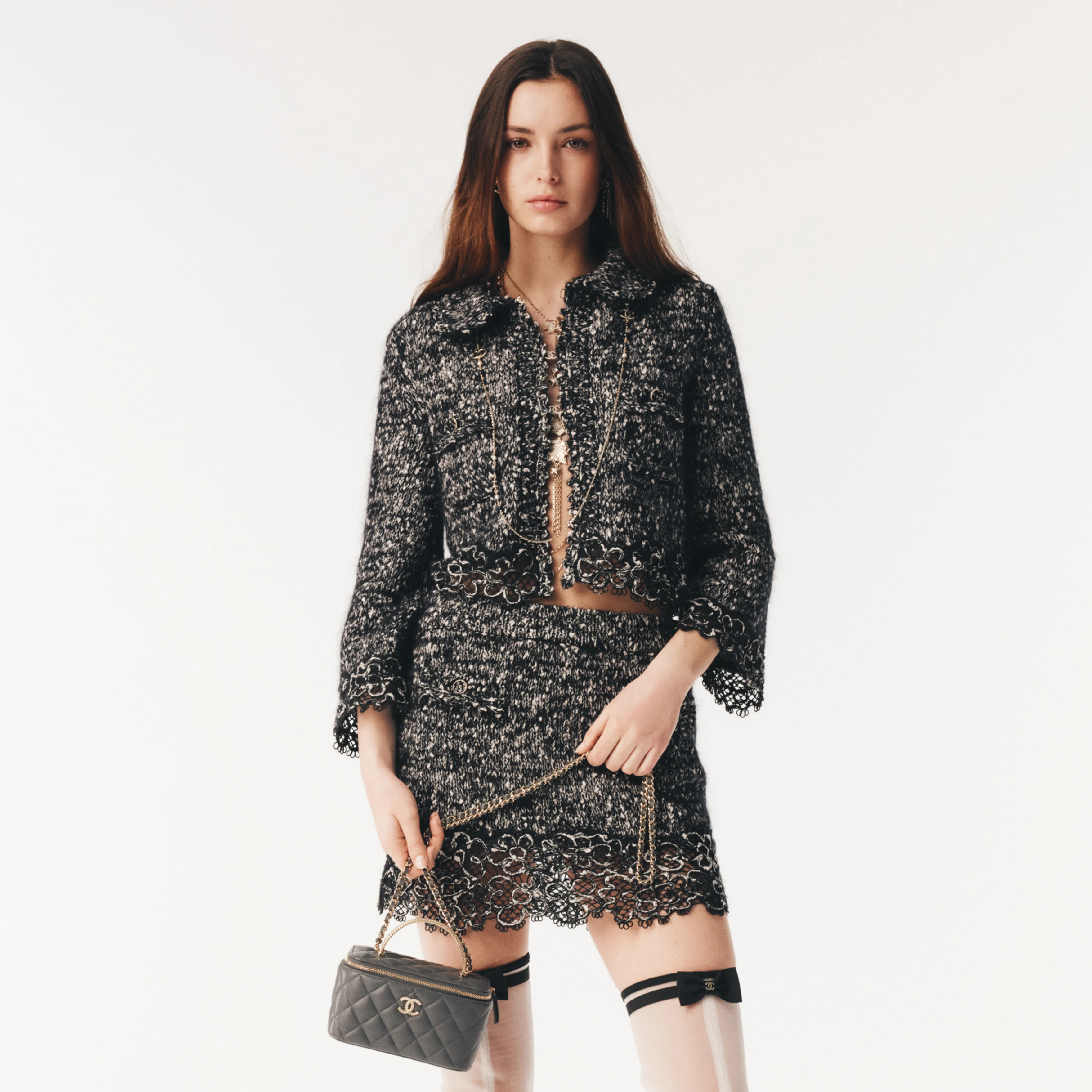 NIGO Chanel Women's Embroidered Spring/Autumn Cotton Mohair Ruffled Cuff Cardigan Jacket Casual Solid-Color Half-Length Skirt Ngvp #nigo2347