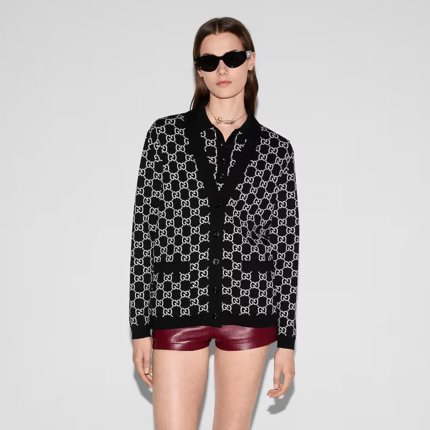 NIGO Gucci Men's And Women's Fall/Winter Fashion Casual Vintage Elegant V-Neck Single Button Reversible Logo Jacquard Knit Wool Cardigan #nigo78587