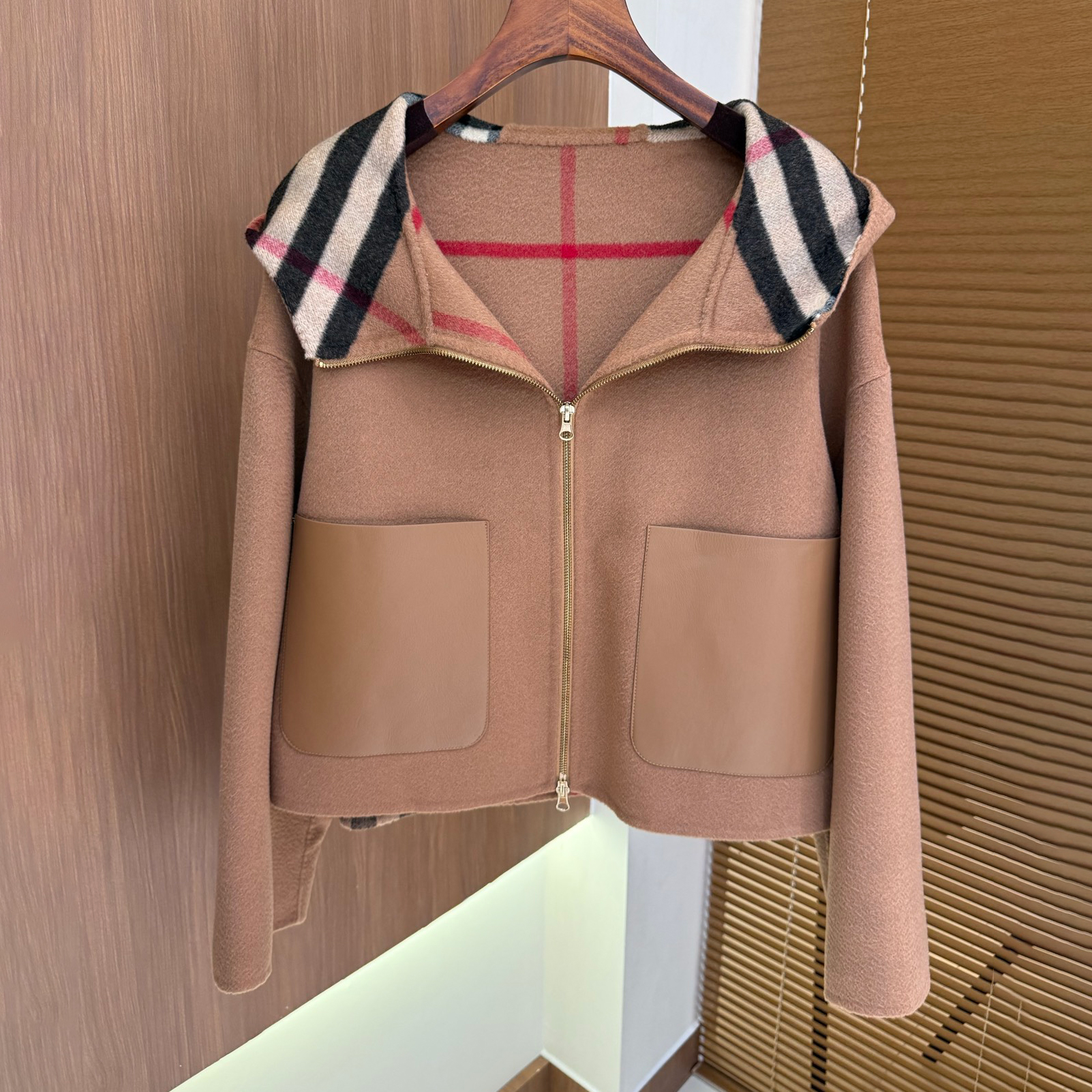 NIGO Burberry Women's Fall/winter Fashion Casual Hooded Zipper Leather Pocket Cashmere Long Sleeve Coat Jacket (For Specific Sizes Please Contact Customer Service) #nigo78621