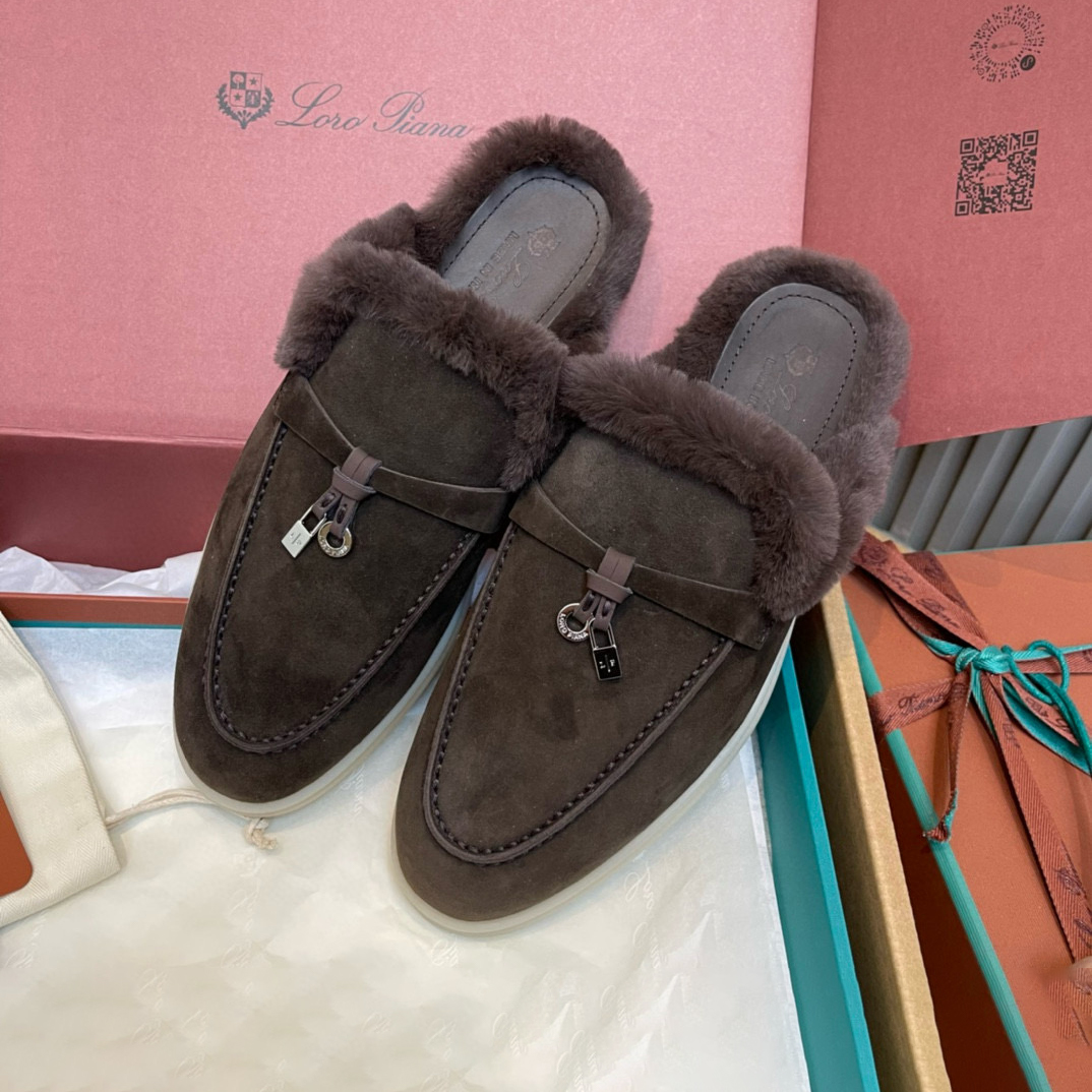NIGO Loro Piana Women's Winter Fashion Casual Round Toe Slip On Beaver Fur Slippers Leather Rubber Sole Covered Toe Slippers  Shoes #nigo78588