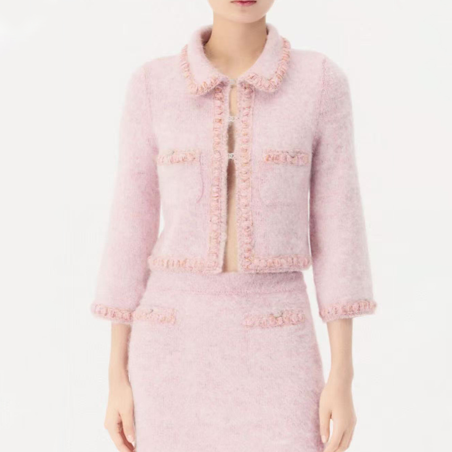 NIGO Chanel Women's Spring/Fall Solid-Color Long-Sleeve Collared Cardigan Jacket in Cashmere-Wool Blend With Casual Short Skirt Ngvp #nigo2341