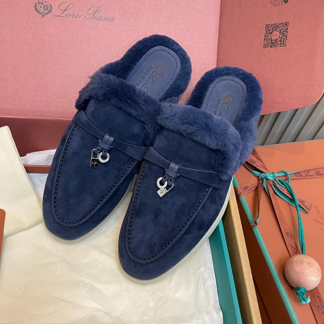 NIGO Loro Piana Women's Winter Fashion Casual Round Toe Slip On Beaver Fur Slippers Leather Rubber Sole Covered Toe Slippers  Shoes #nigo78588